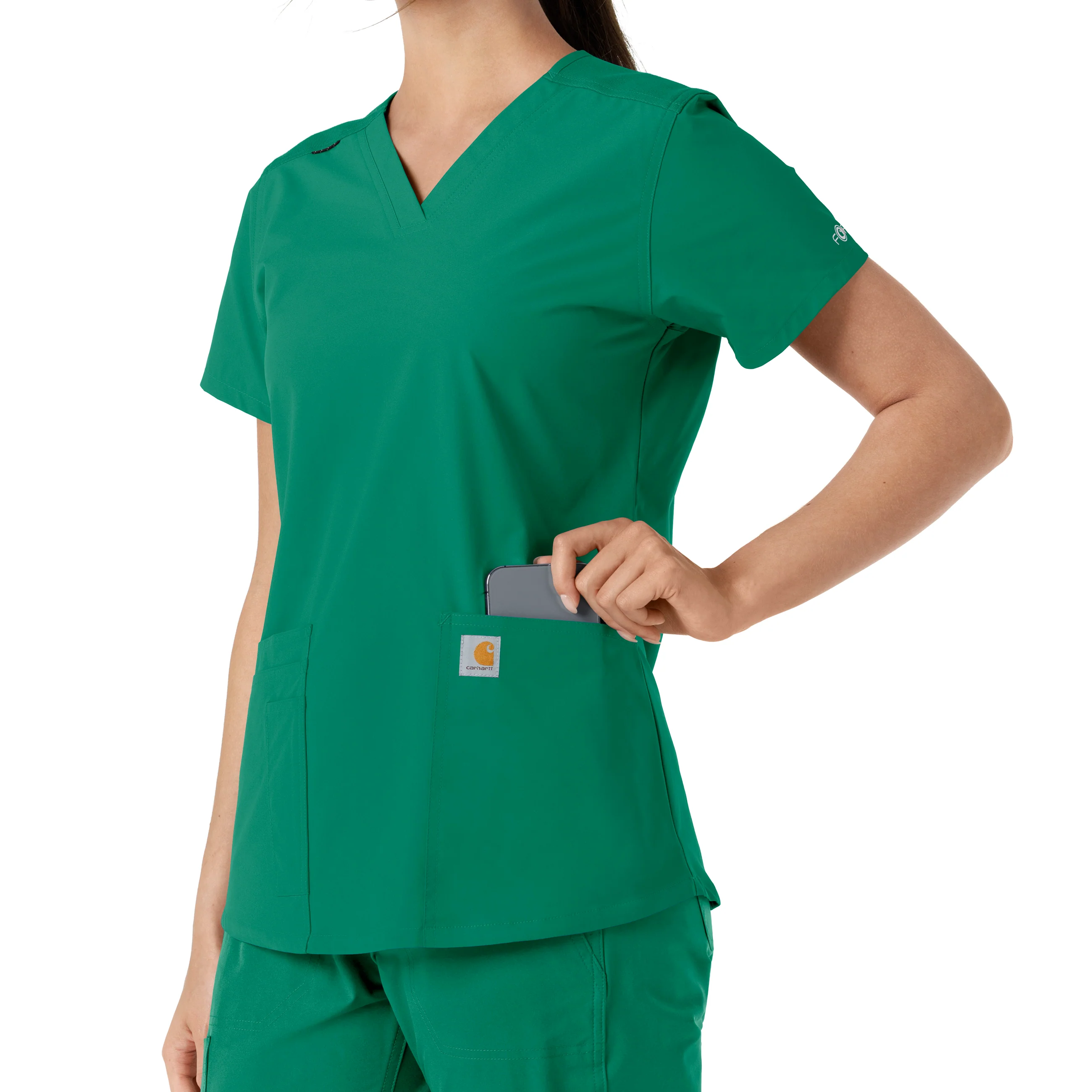 Carhartt Force Essentials Women's V-Neck Knit Panel Scrub Top - Hunter - Image 9