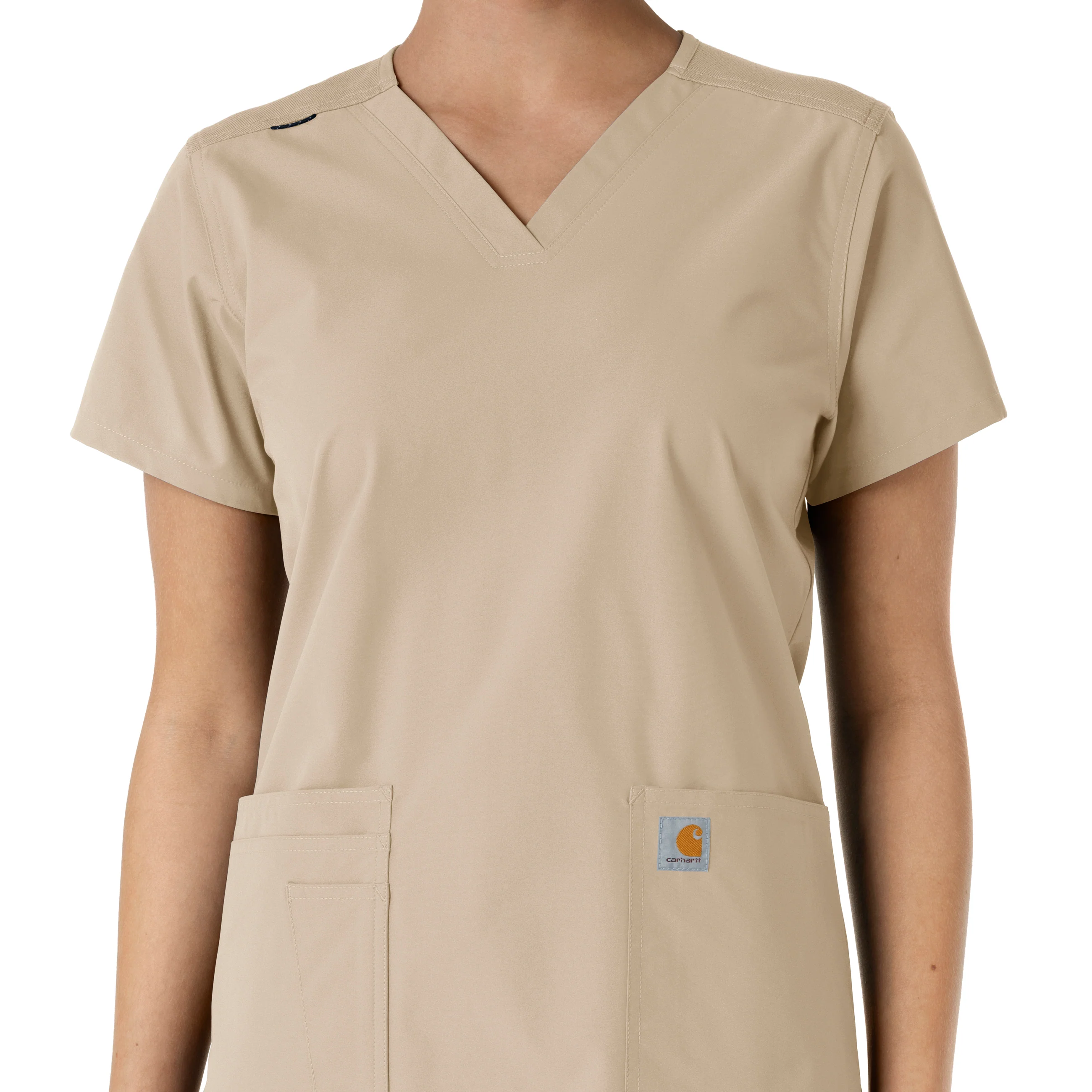 Carhartt Force Essentials Women's V-Neck Knit Panel Scrub Top - Khaki - Image 5