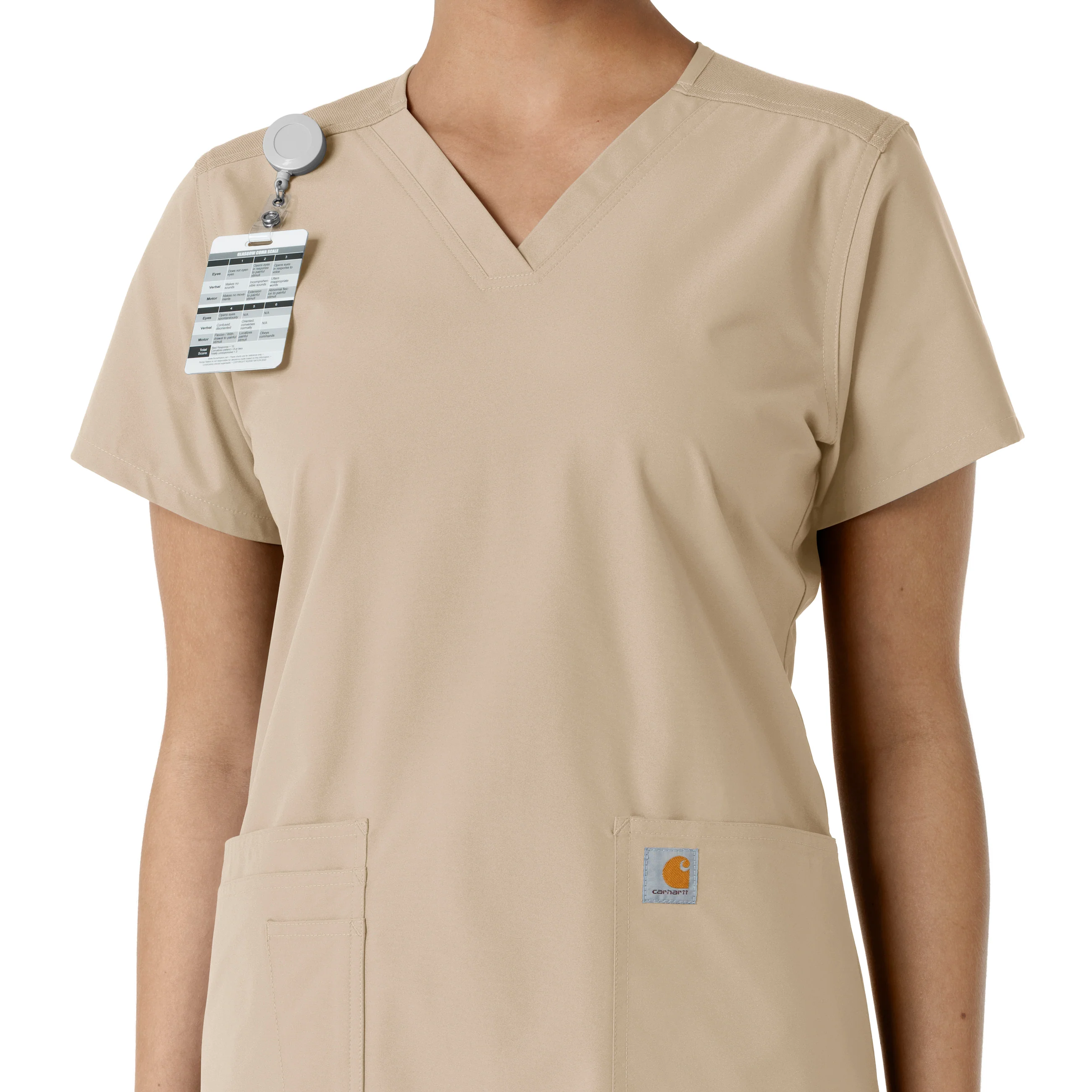 Carhartt Force Essentials Women's V-Neck Knit Panel Scrub Top - Khaki - Image 6
