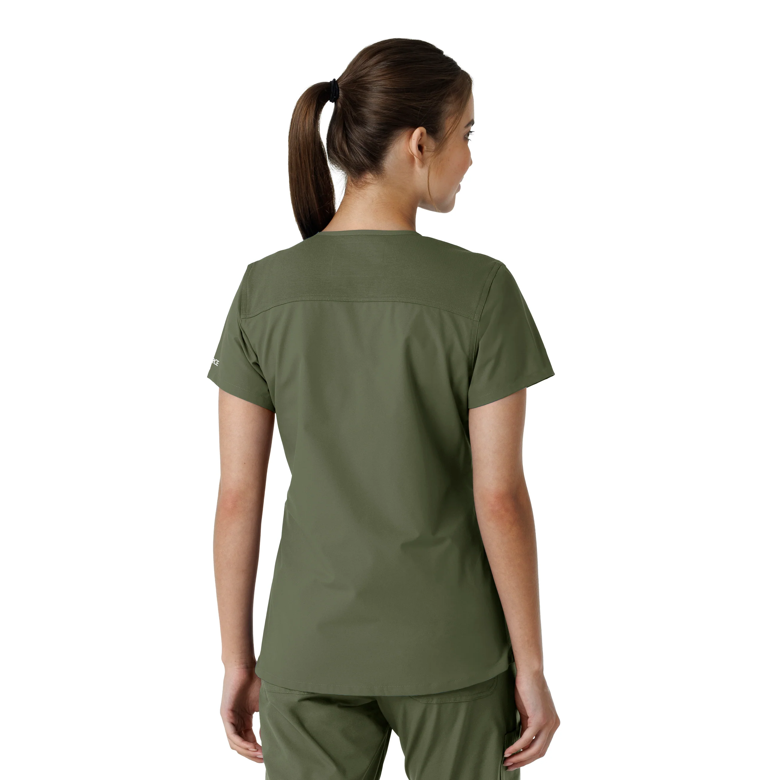 Carhartt Force Essentials Women's V-Neck Knit Panel Scrub Top - Olive - Image 2