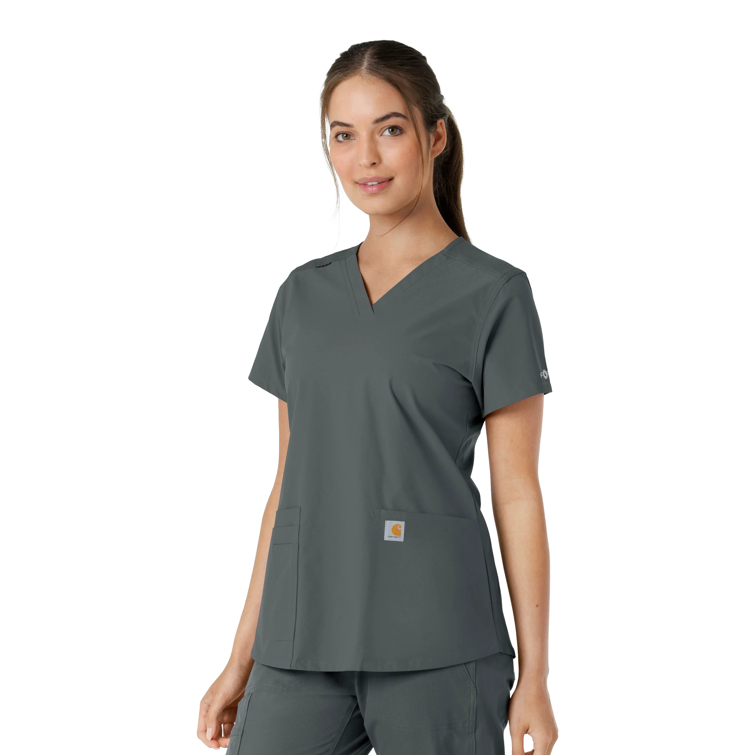 Carhartt Force Essentials Women's V-Neck Knit Panel Scrub Top - Pewter - Image 4