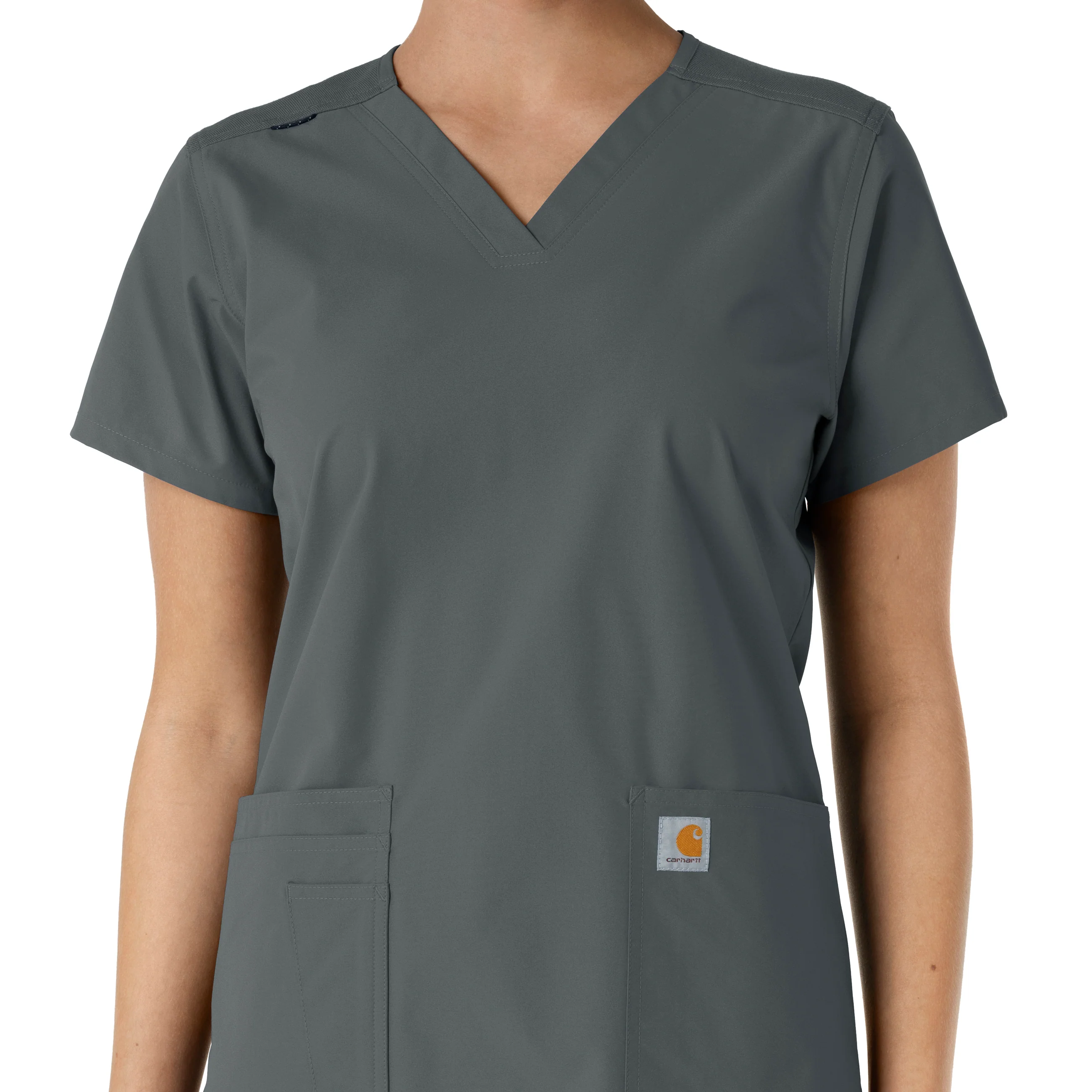 Carhartt Force Essentials Women's V-Neck Knit Panel Scrub Top - Pewter - Image 5