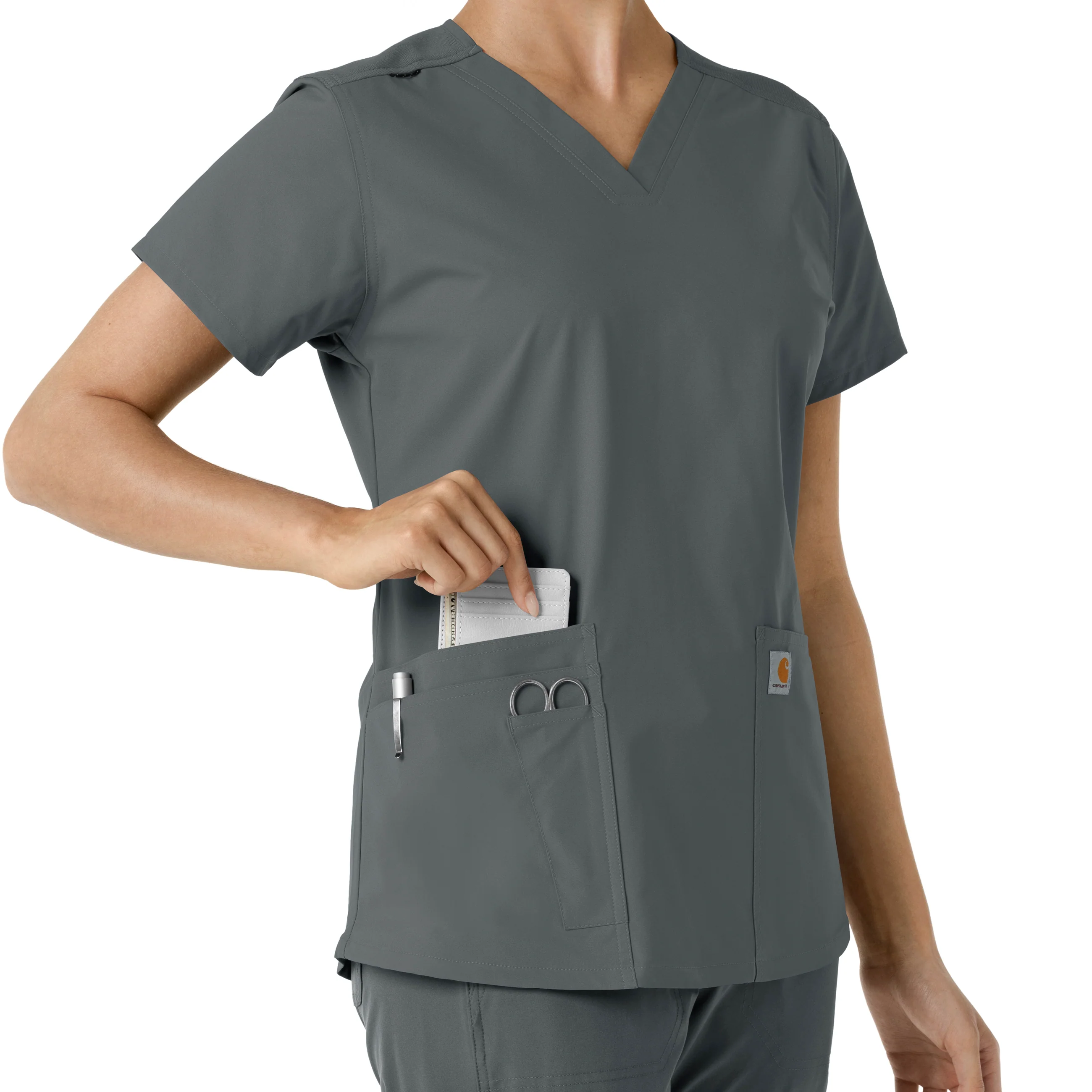 Carhartt Force Essentials Women's V-Neck Knit Panel Scrub Top - Pewter - Image 7