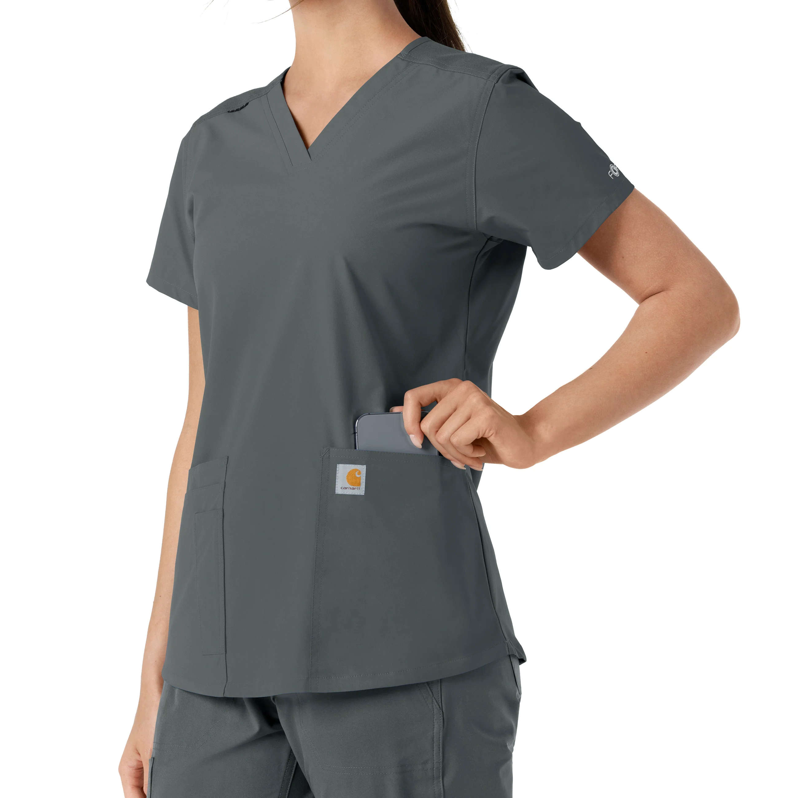 Carhartt Force Essentials Women's V-Neck Knit Panel Scrub Top - Pewter - Image 9