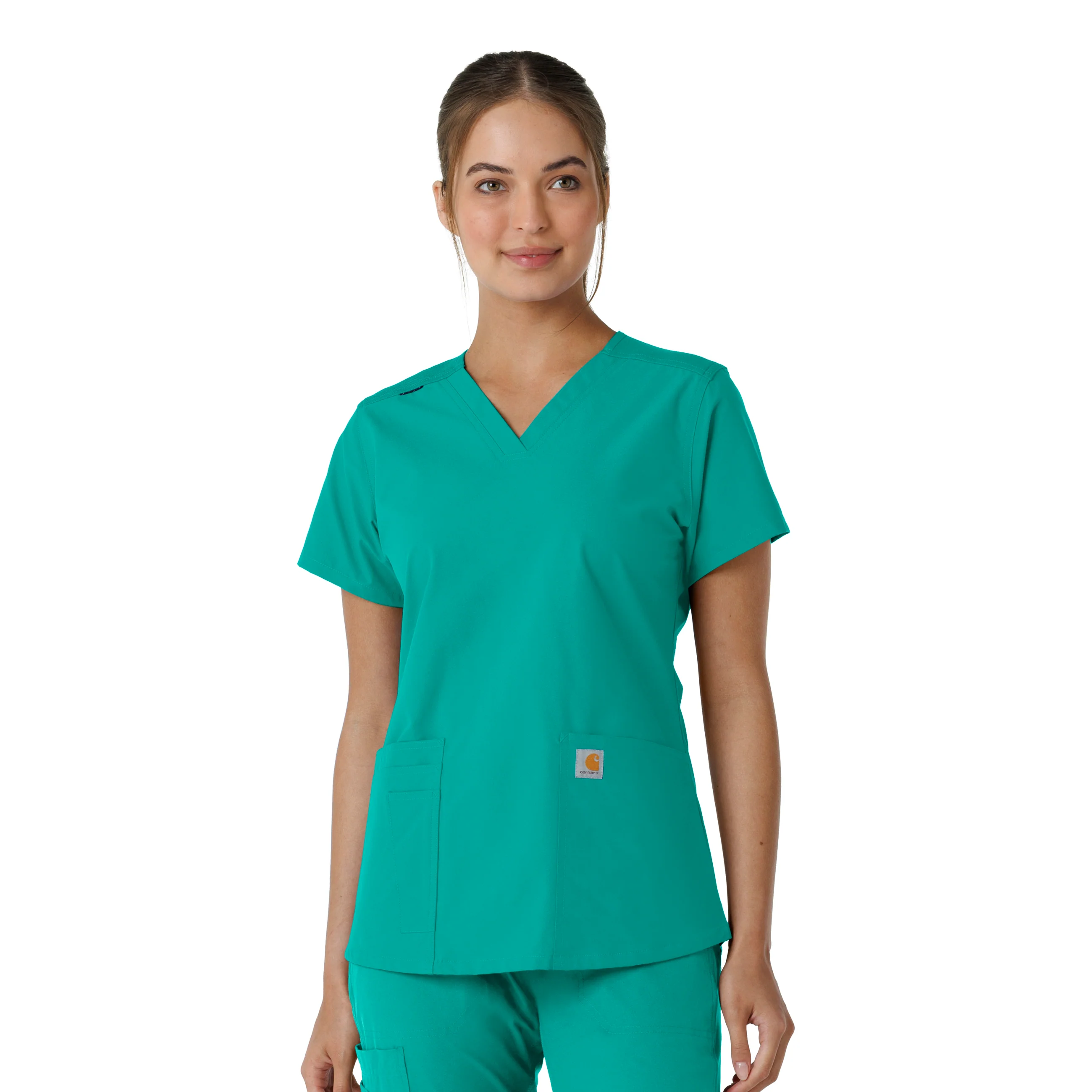 Carhartt Force Essentials Women's V-Neck Knit Panel Scrub Top - Teal