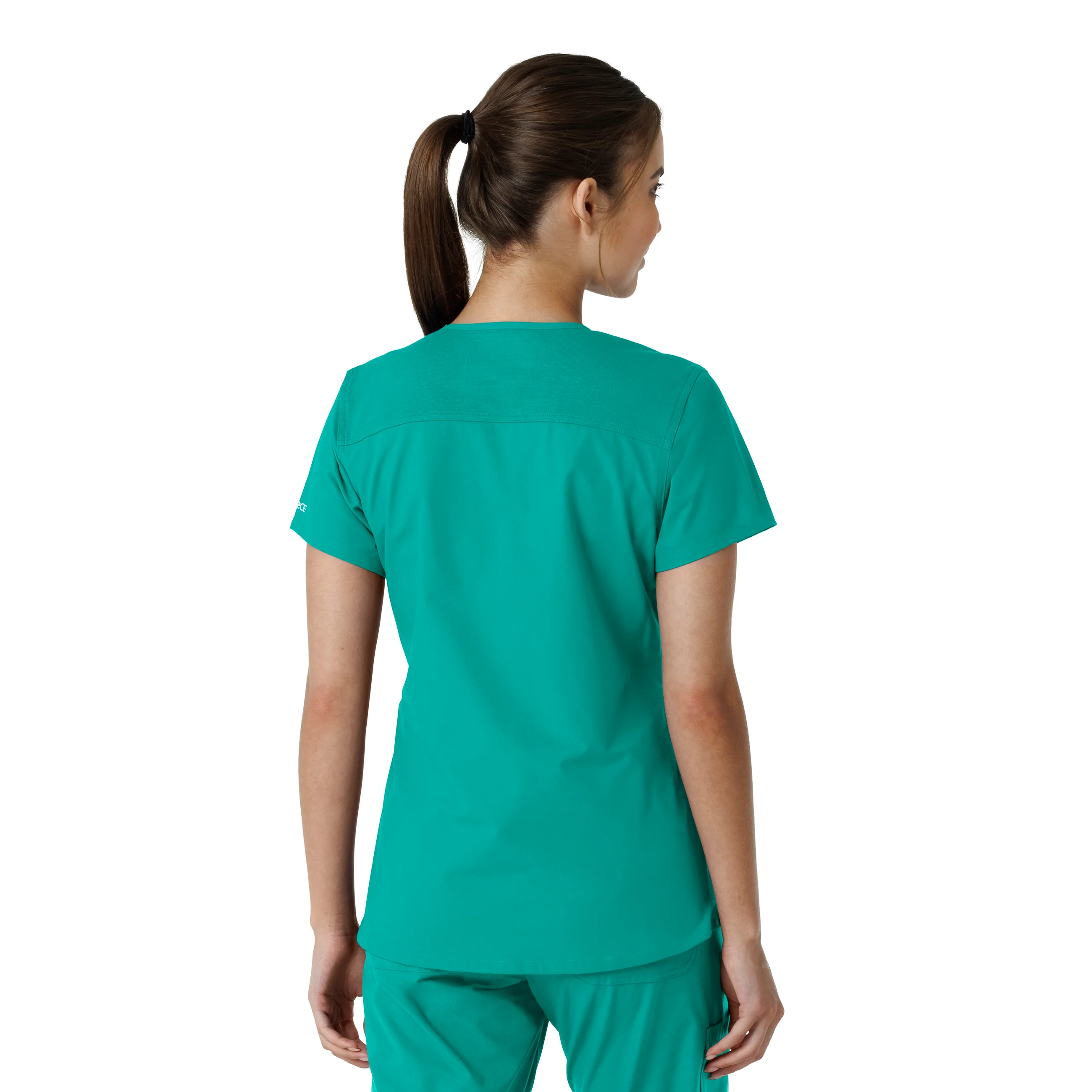 Carhartt Force Essentials Women's V-Neck Knit Panel Scrub Top - Teal - Image 2