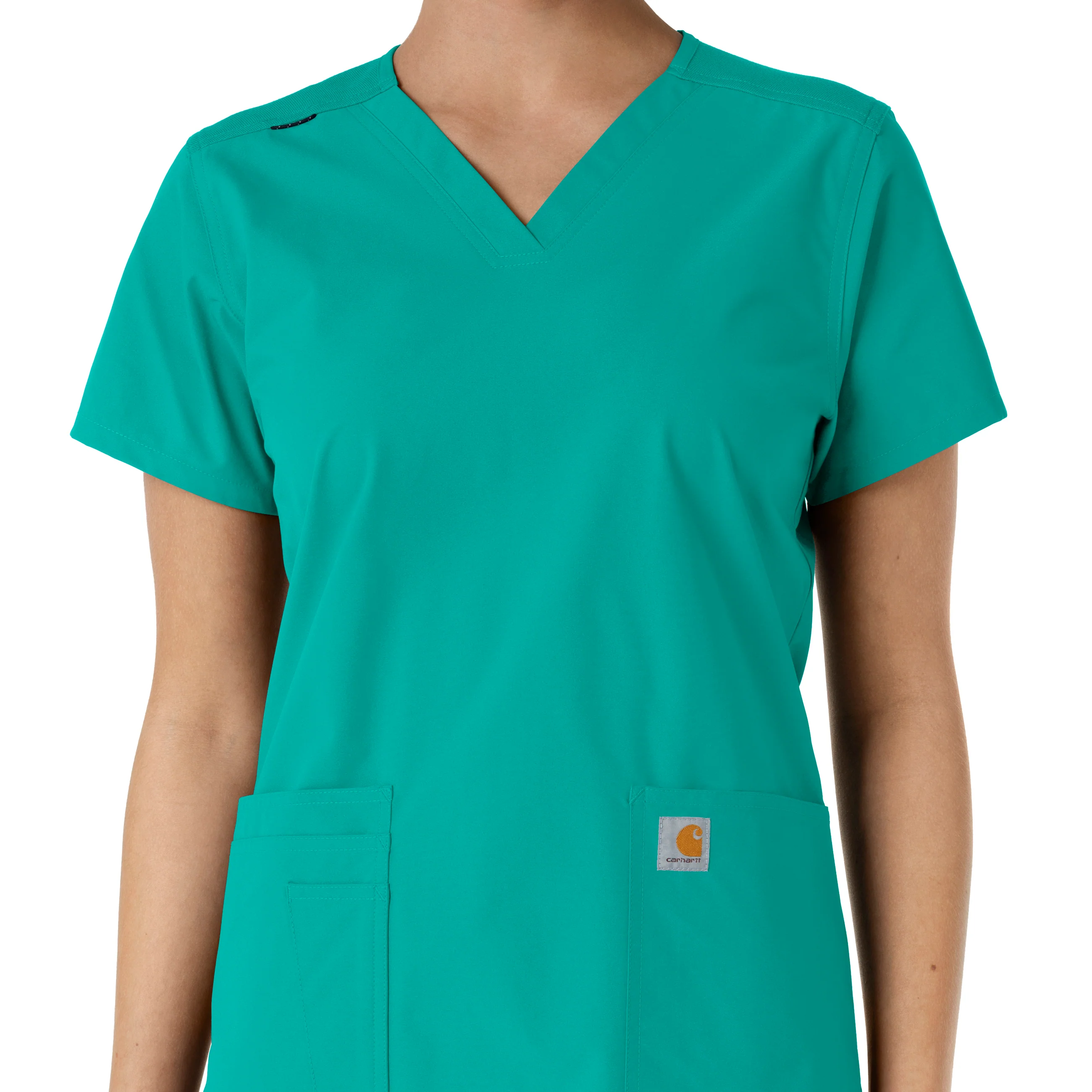 Carhartt Force Essentials Women's V-Neck Knit Panel Scrub Top - Teal - Image 5