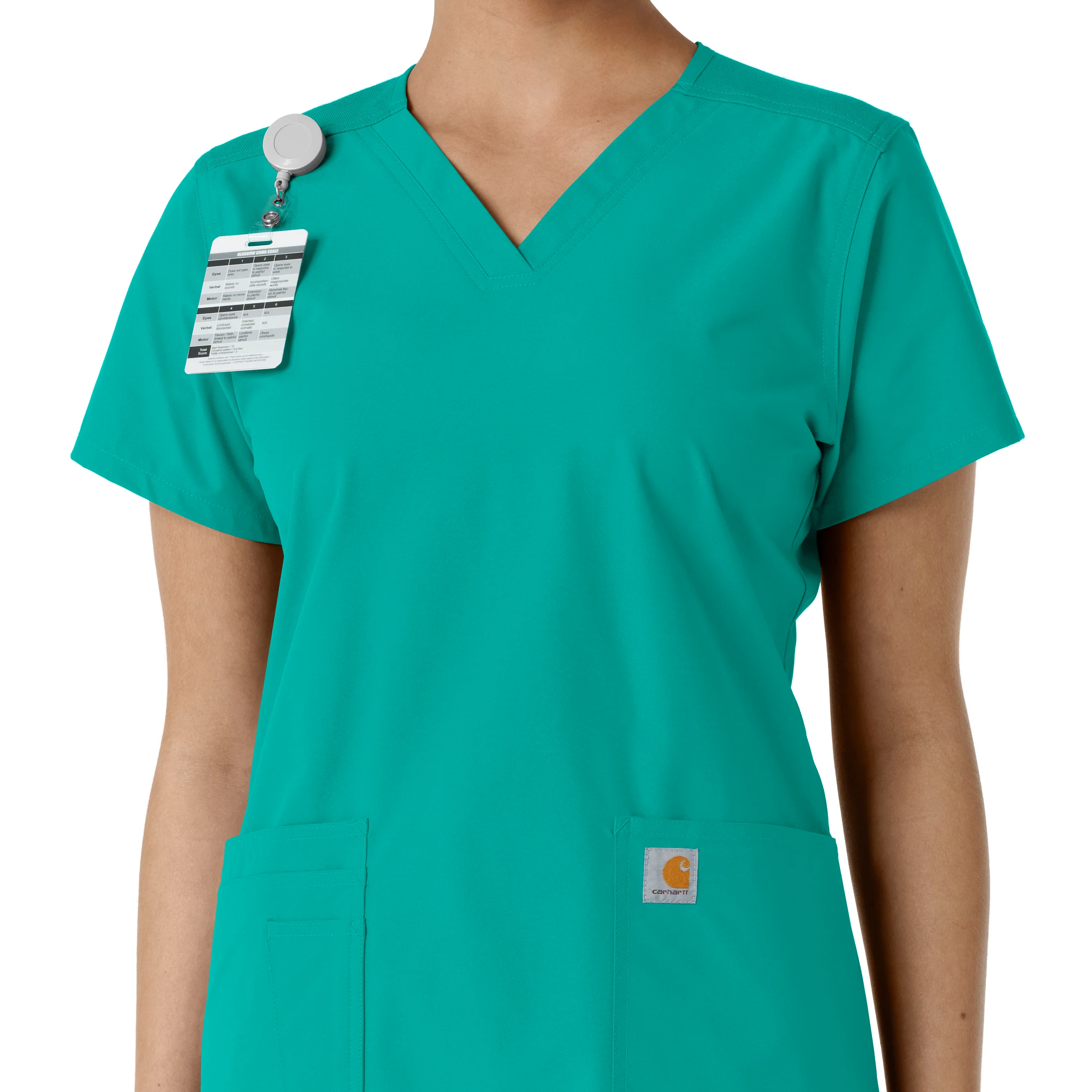 Carhartt Force Essentials Women's V-Neck Knit Panel Scrub Top - Teal - Image 6