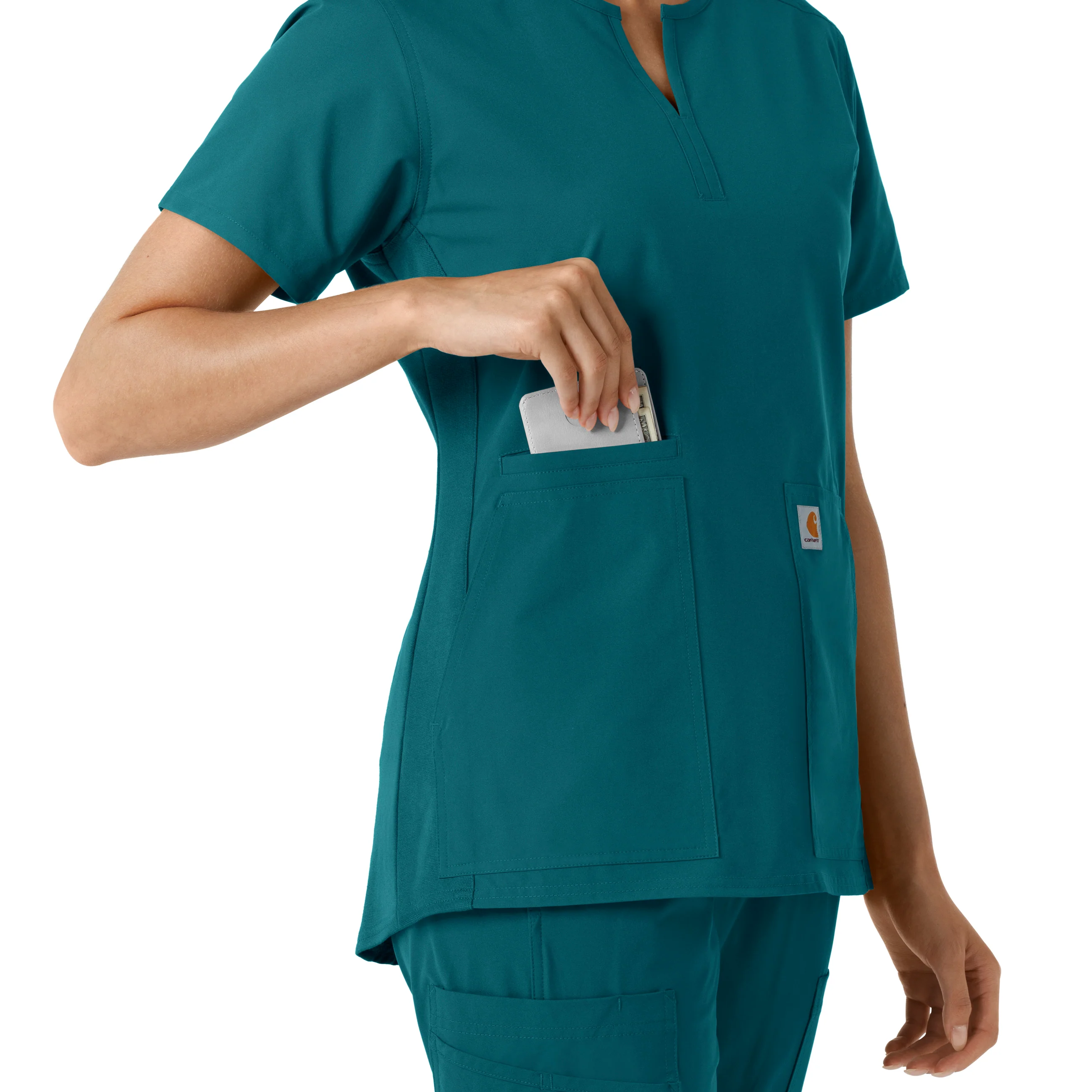 Carhartt Force Essentials Women's Notch Neck Tunic Knit Panel Scrub Top - Caribbean - Image 7