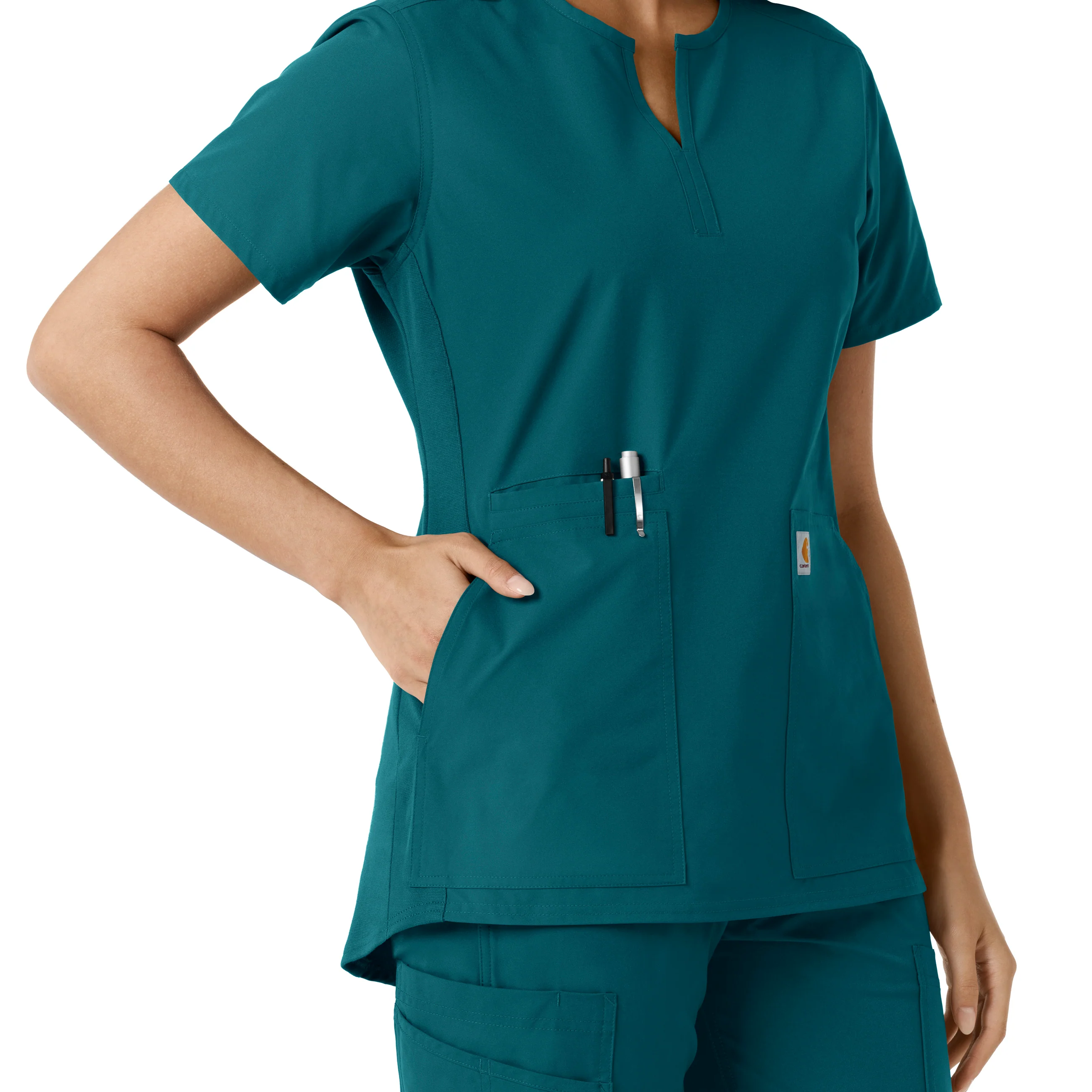 Carhartt Force Essentials Women's Notch Neck Tunic Knit Panel Scrub Top - Caribbean - Image 8