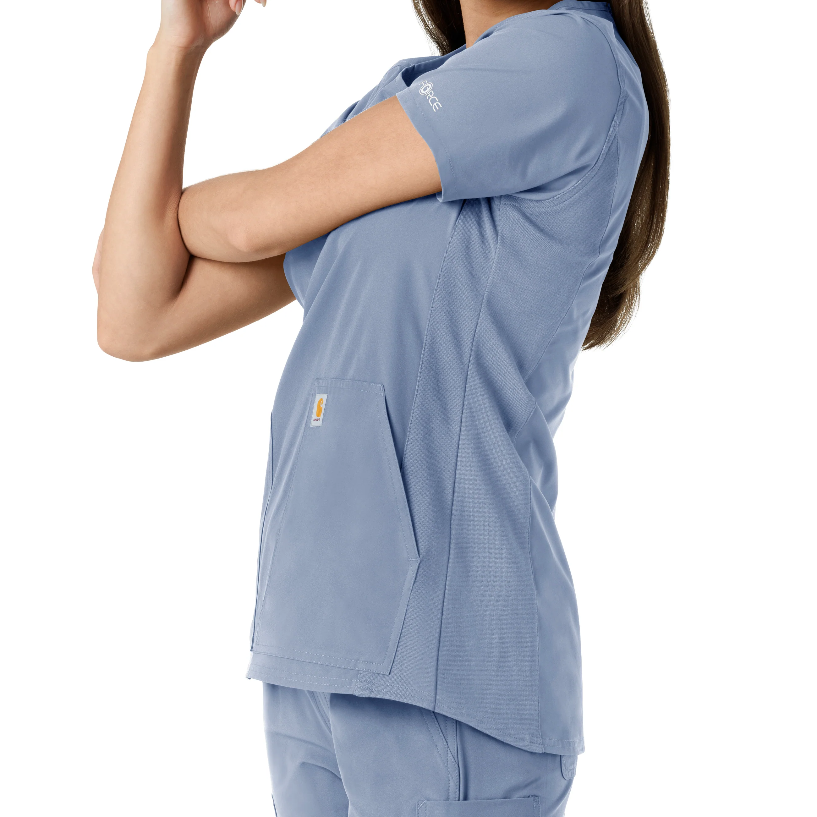 Carhartt Force Essentials Women's Notch Neck Tunic Knit Panel Scrub Top - Ceil Blue - Image 10