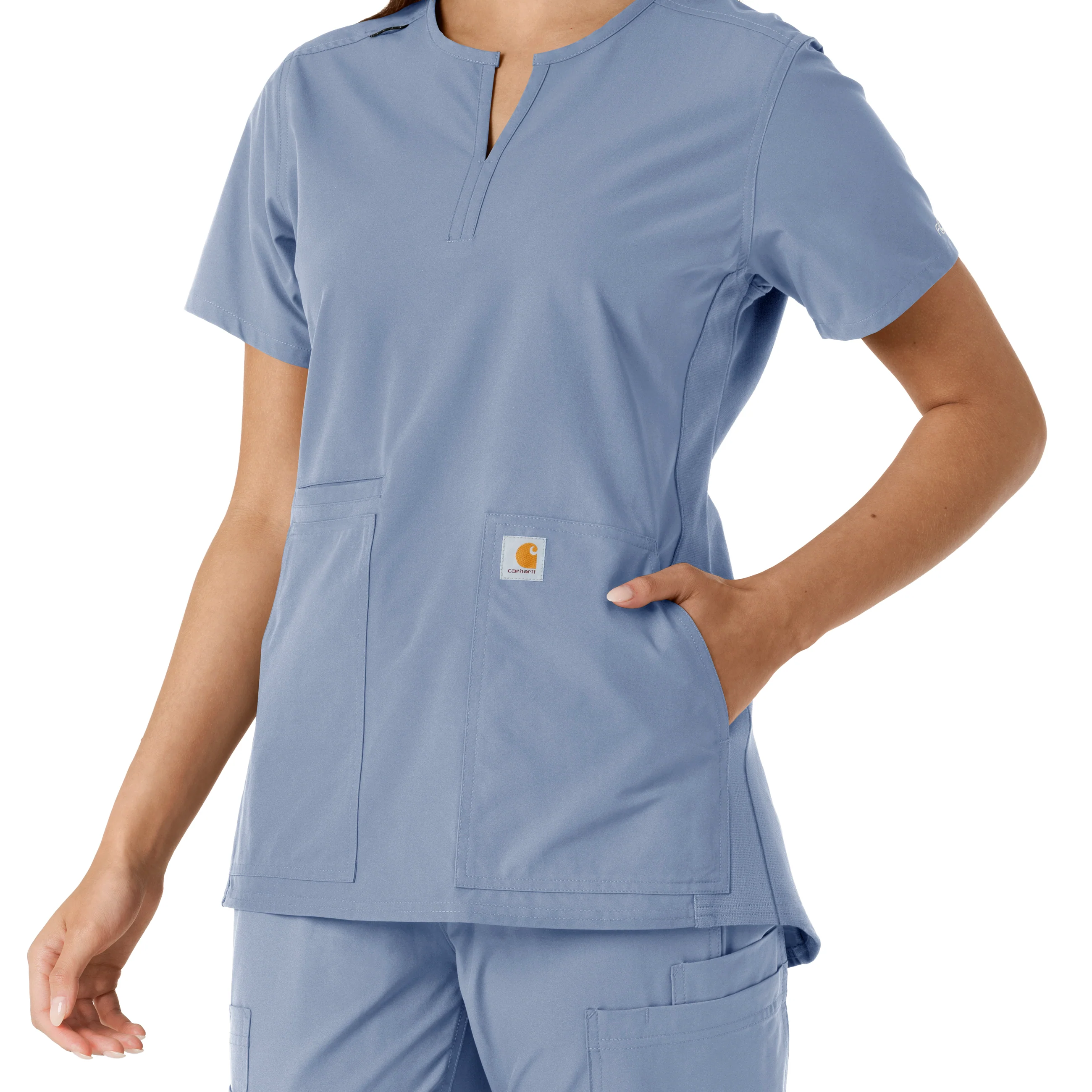 Carhartt Force Essentials Women's Notch Neck Tunic Knit Panel Scrub Top - Ceil Blue - Image 11