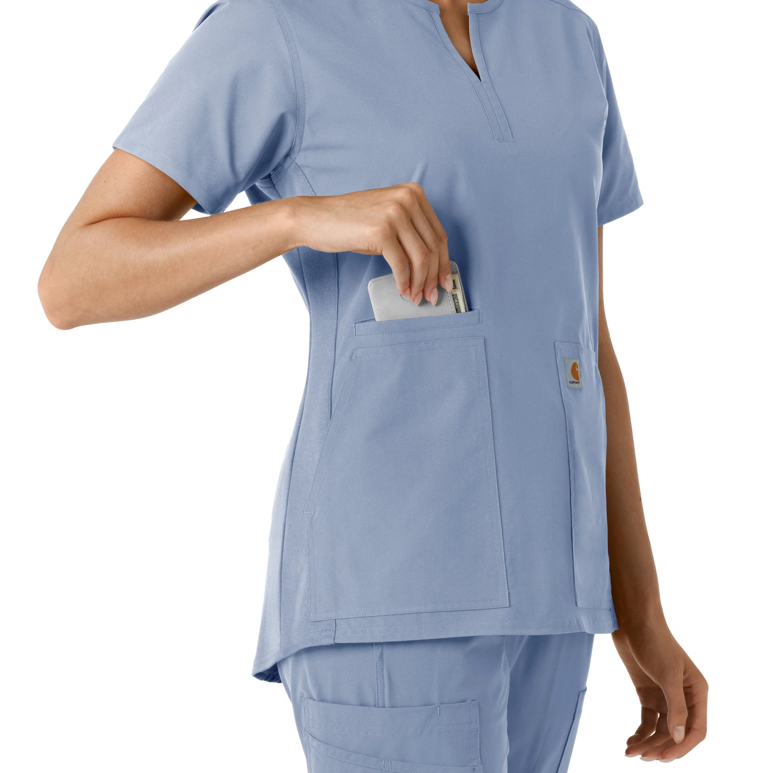 Carhartt Force Essentials Women's Notch Neck Tunic Knit Panel Scrub Top - Ceil Blue - Image 7