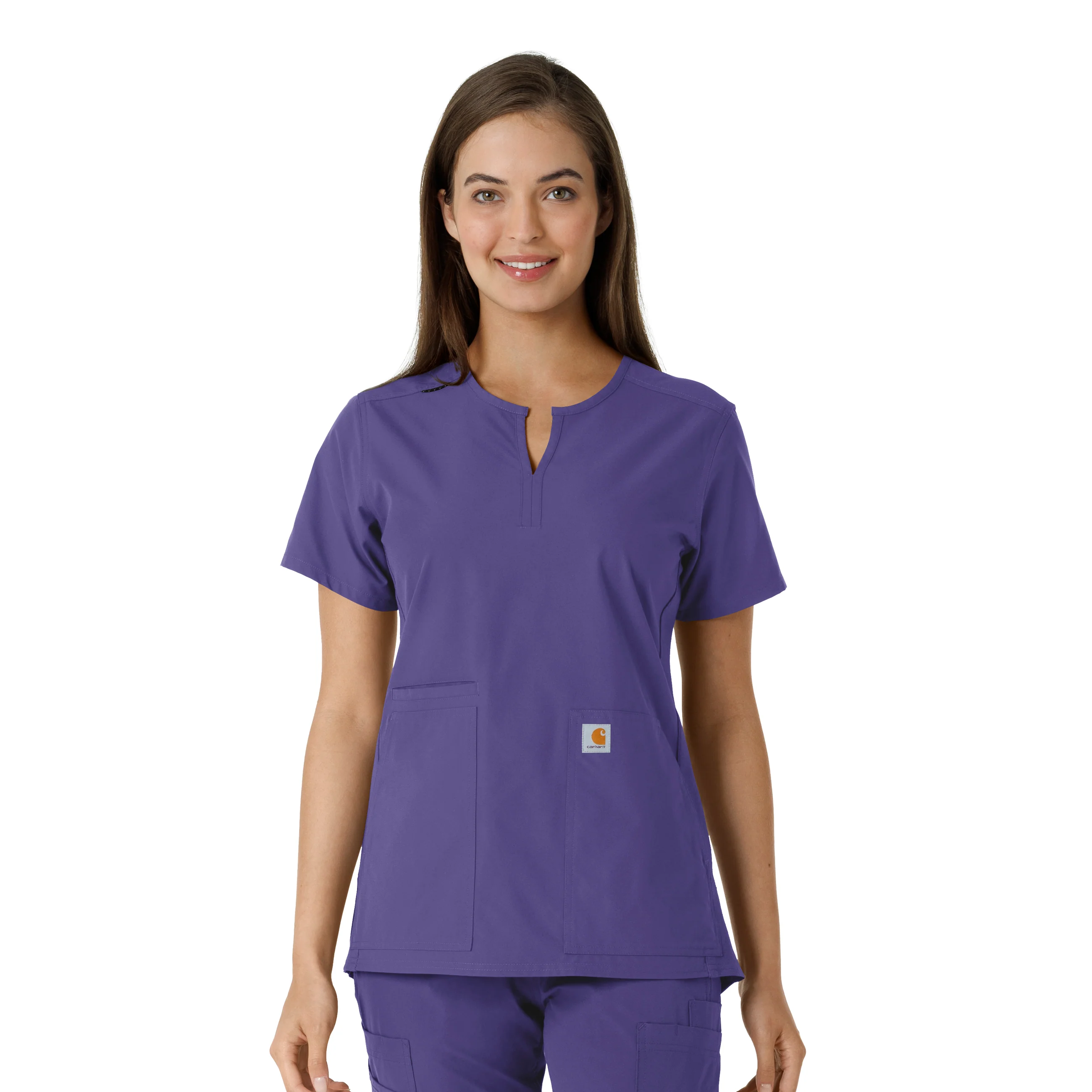 Carhartt Force Essentials Women's Notch Neck Tunic Knit Panel Scrub Top - Grape