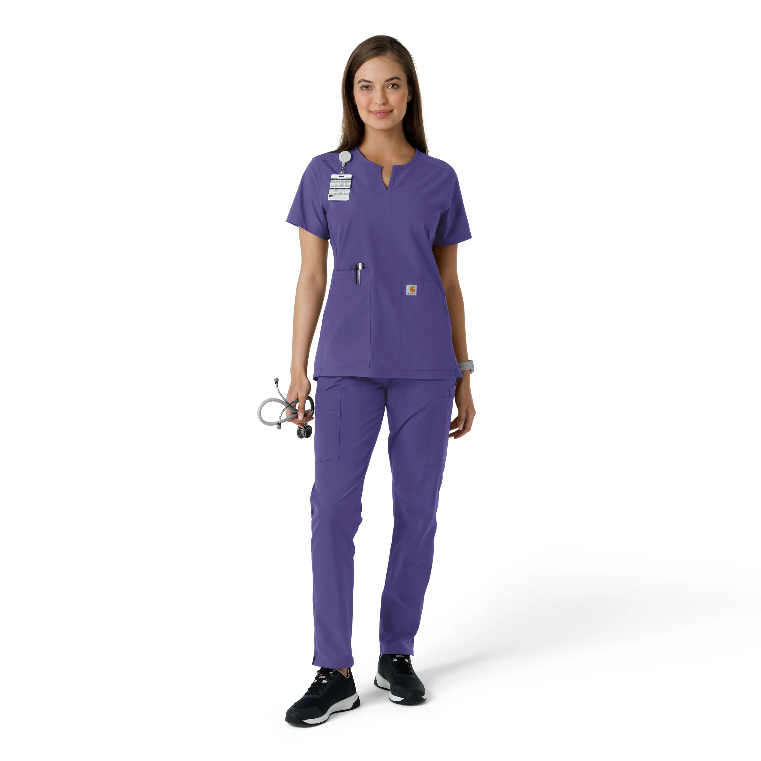 Carhartt Force Essentials Women's Notch Neck Tunic Knit Panel Scrub Top - Grape - Image 3