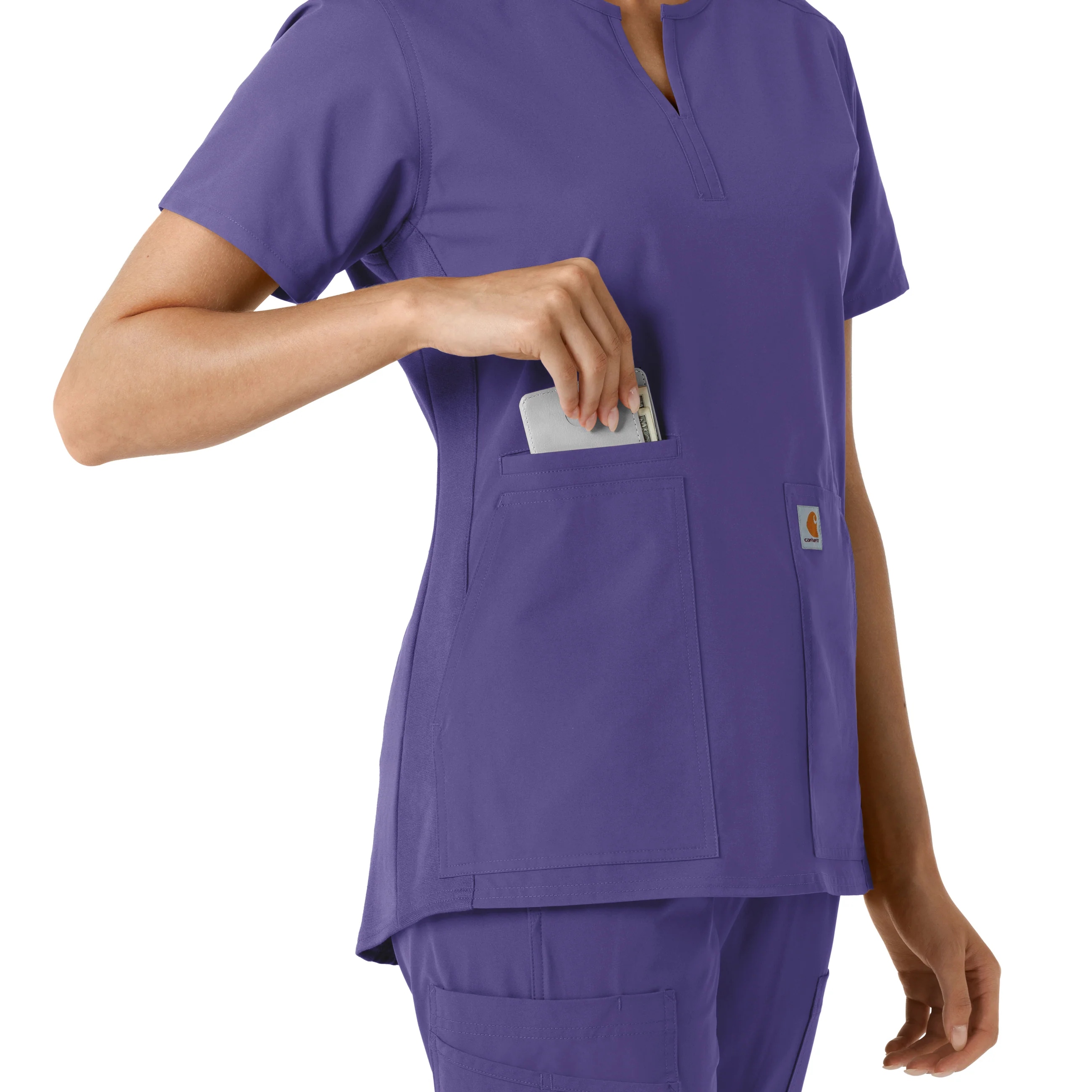 Carhartt Force Essentials Women's Notch Neck Tunic Knit Panel Scrub Top - Grape - Image 7