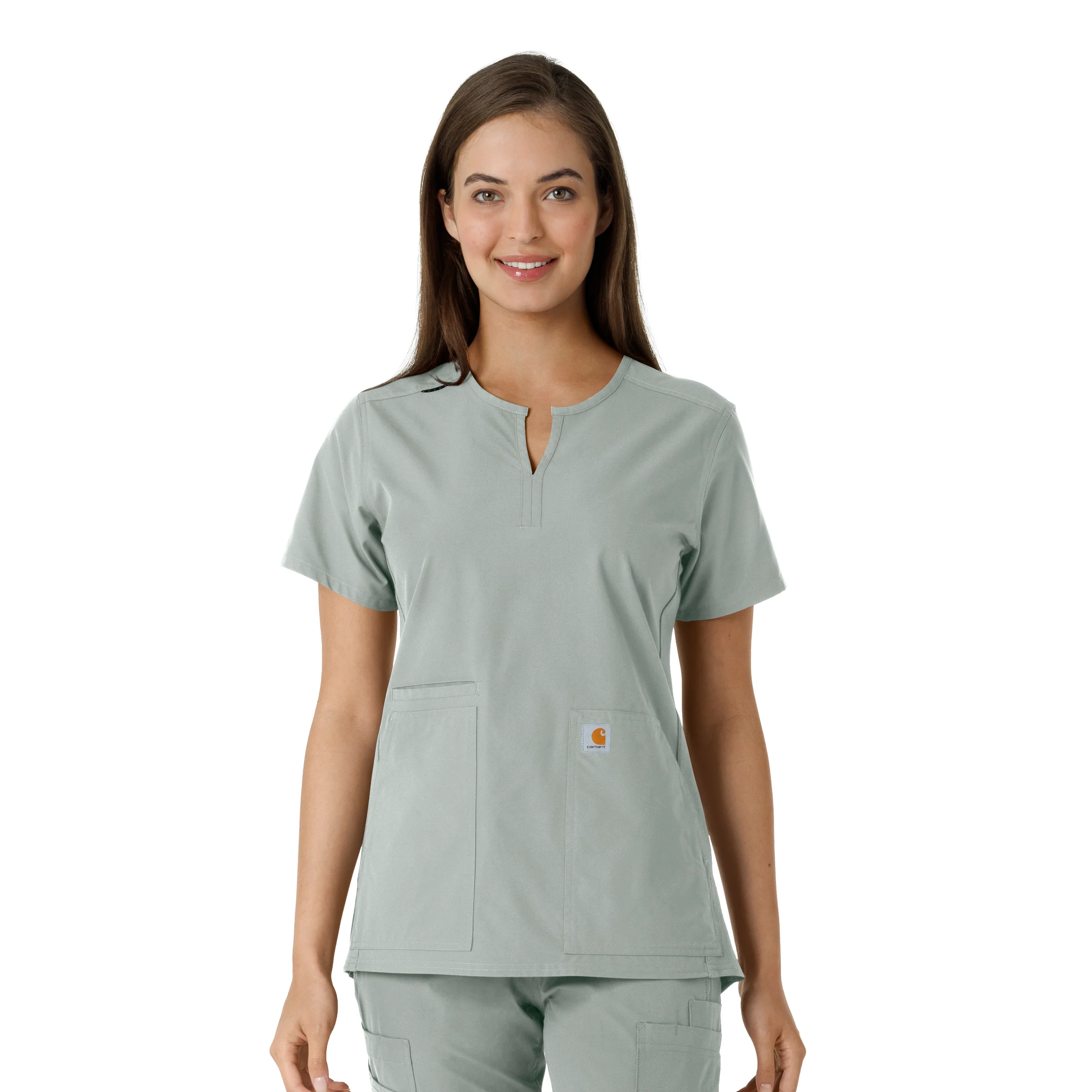 Carhartt Force Essentials Women's Notch Neck Tunic Knit Panel Scrub Top - Grey