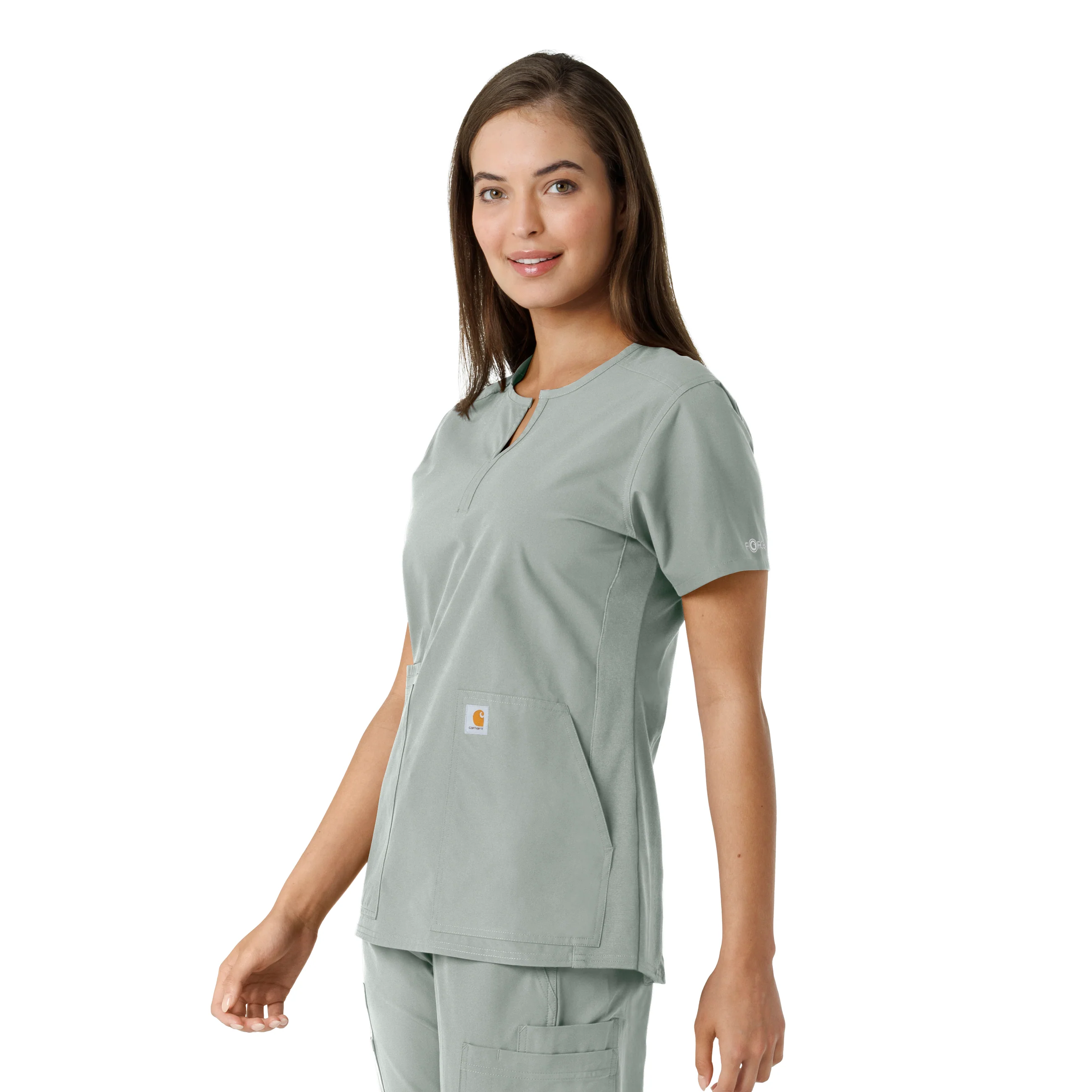 Carhartt Force Essentials Women's Notch Neck Tunic Knit Panel Scrub Top - Grey - Image 4