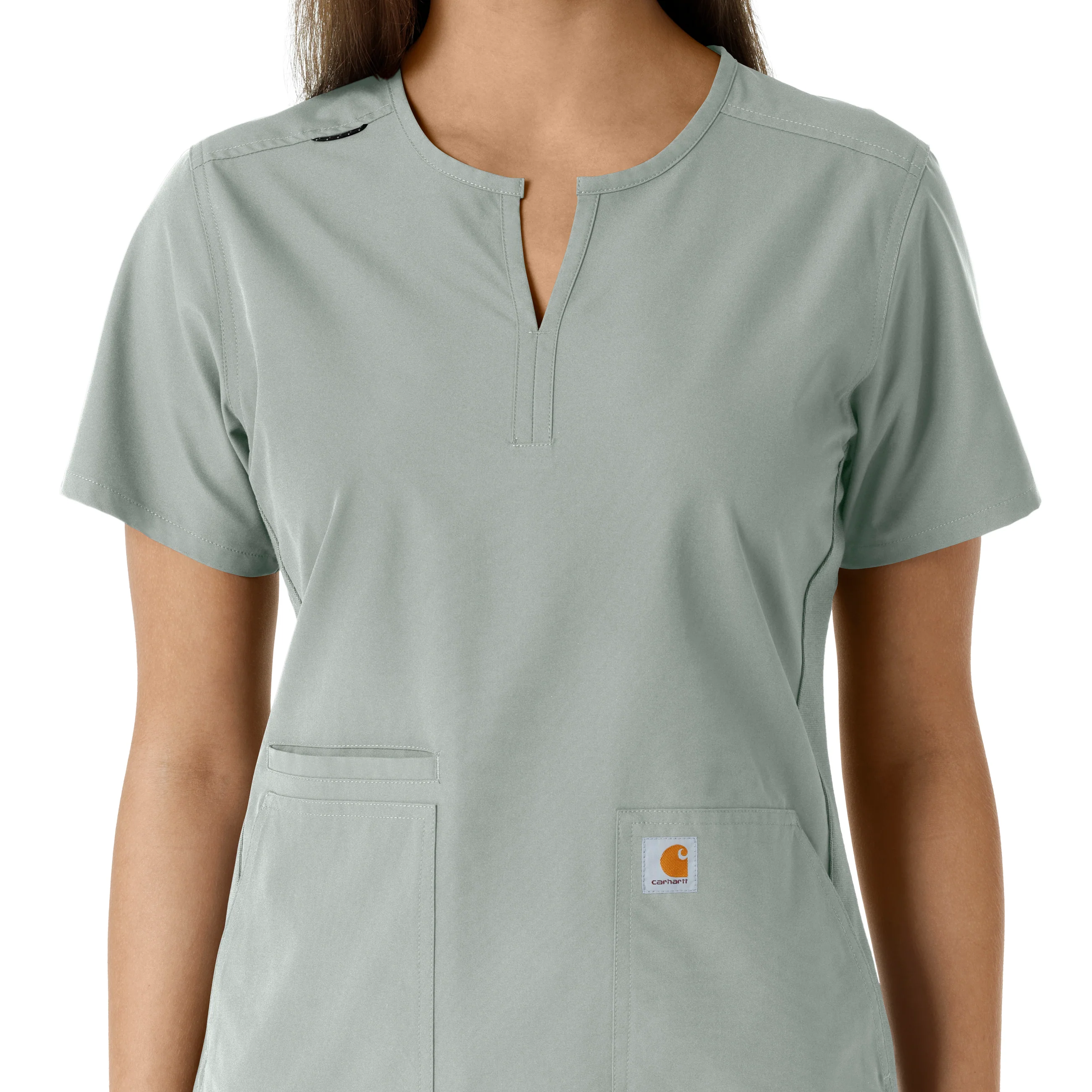 Carhartt Force Essentials Women's Notch Neck Tunic Knit Panel Scrub Top - Grey - Image 5