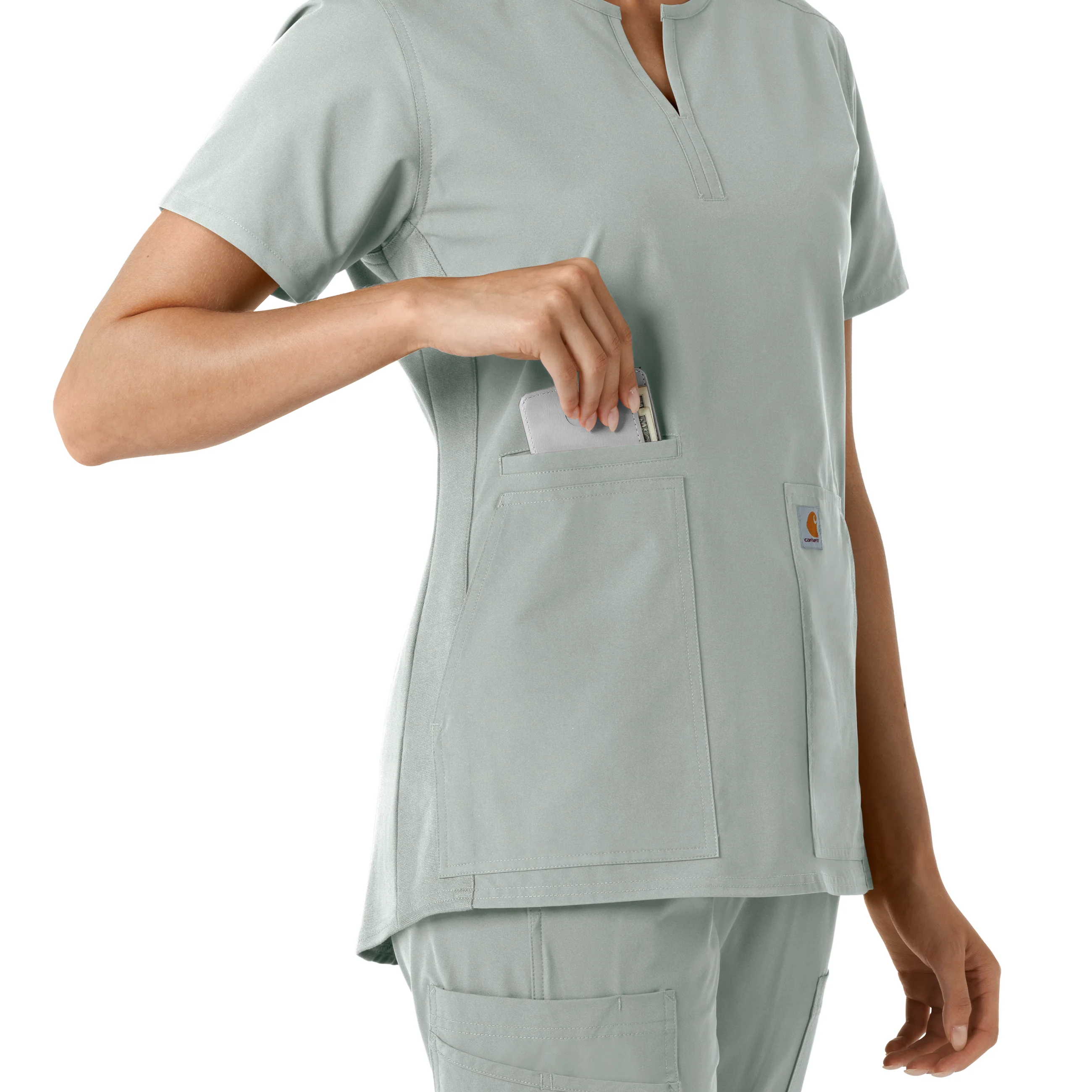 Carhartt Force Essentials Women's Notch Neck Tunic Knit Panel Scrub Top - Grey - Image 7