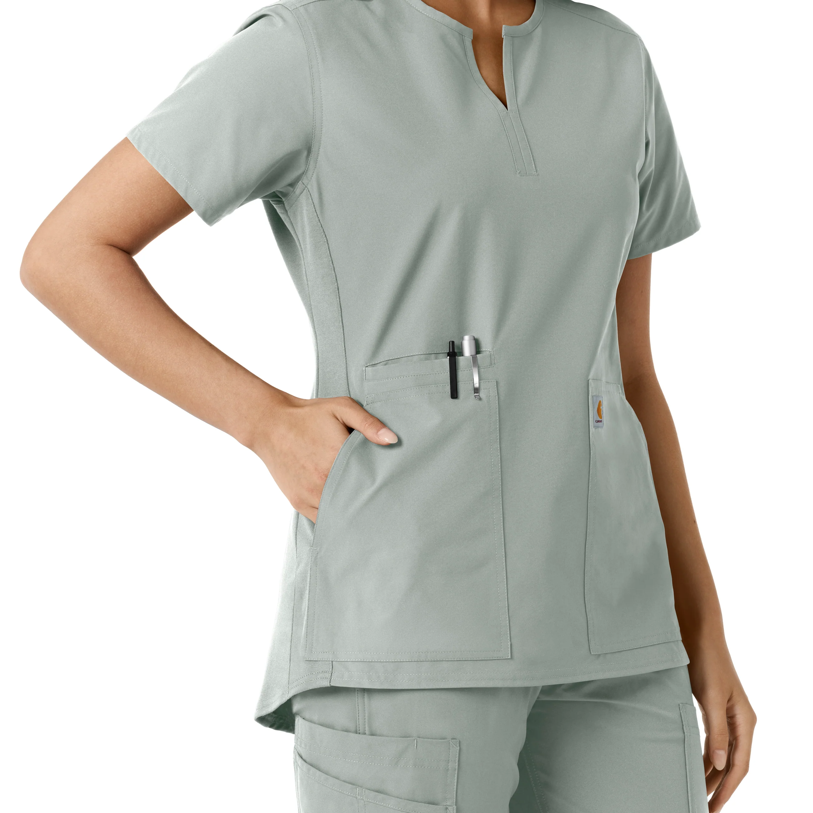 Carhartt Force Essentials Women's Notch Neck Tunic Knit Panel Scrub Top - Grey - Image 8