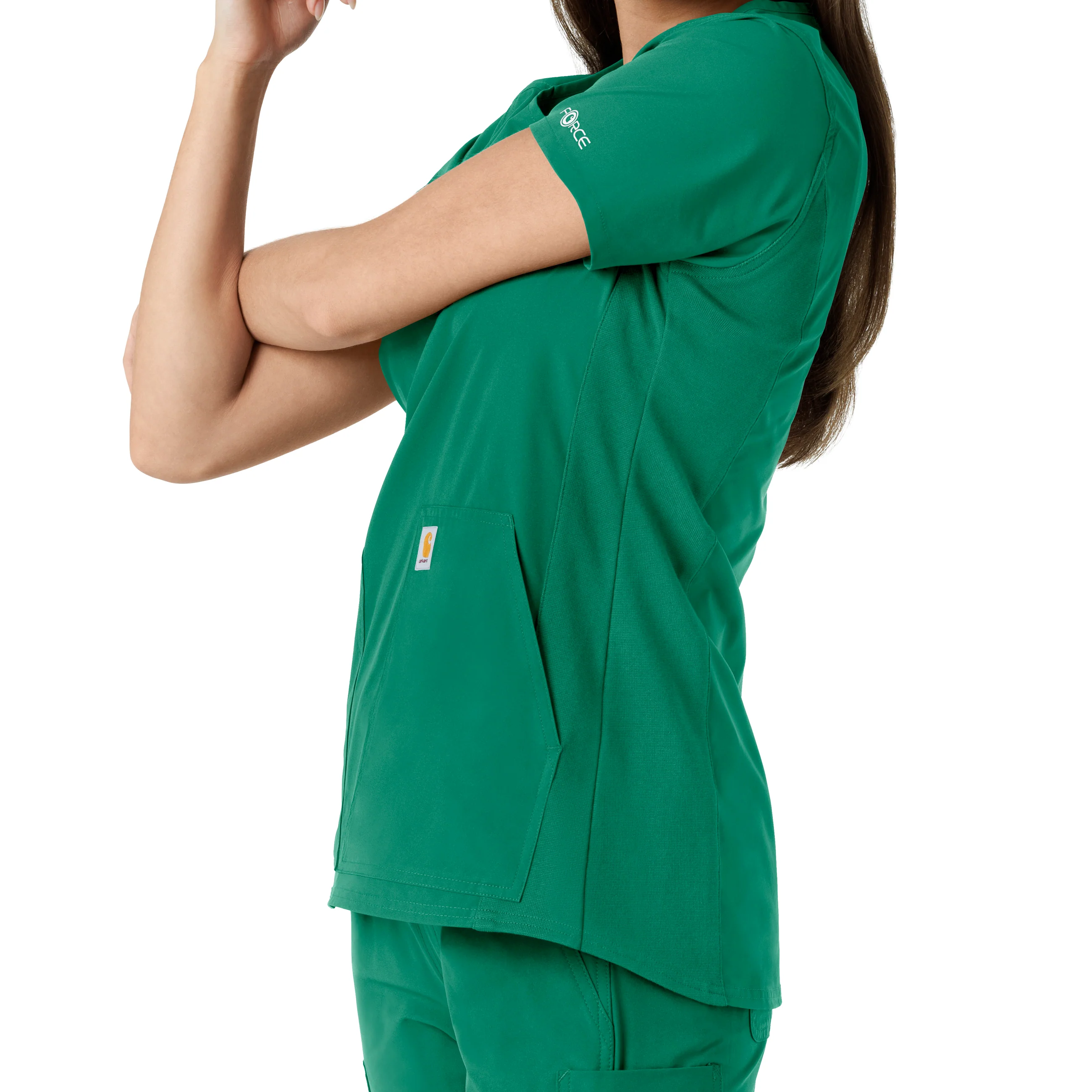 Carhartt Force Essentials Women's Notch Neck Tunic Knit Panel Scrub Top - Hunter - Image 10