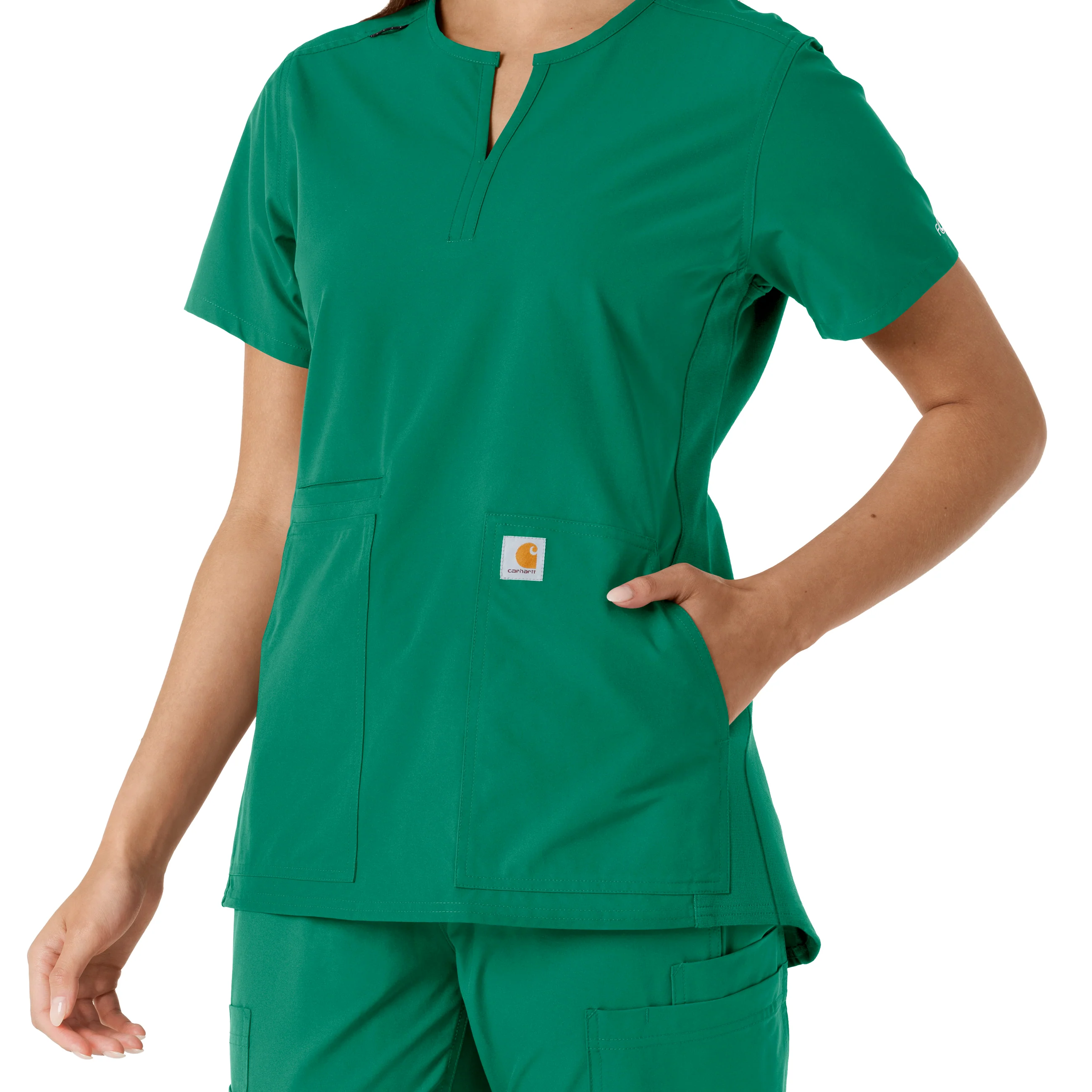 Carhartt Force Essentials Women's Notch Neck Tunic Knit Panel Scrub Top - Hunter - Image 11