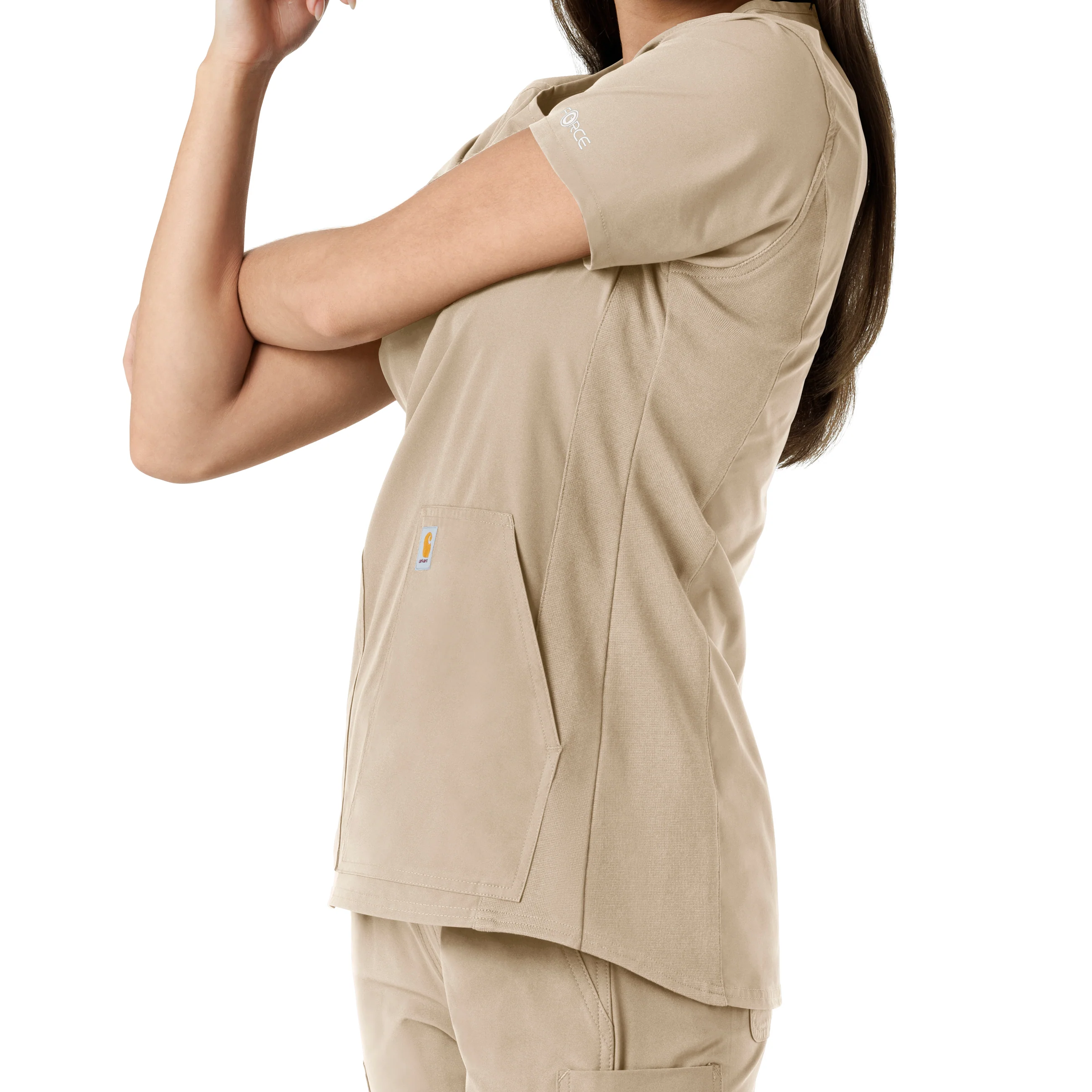 Carhartt Force Essentials Women's Notch Neck Tunic Knit Panel Scrub Top - Khaki - Image 10