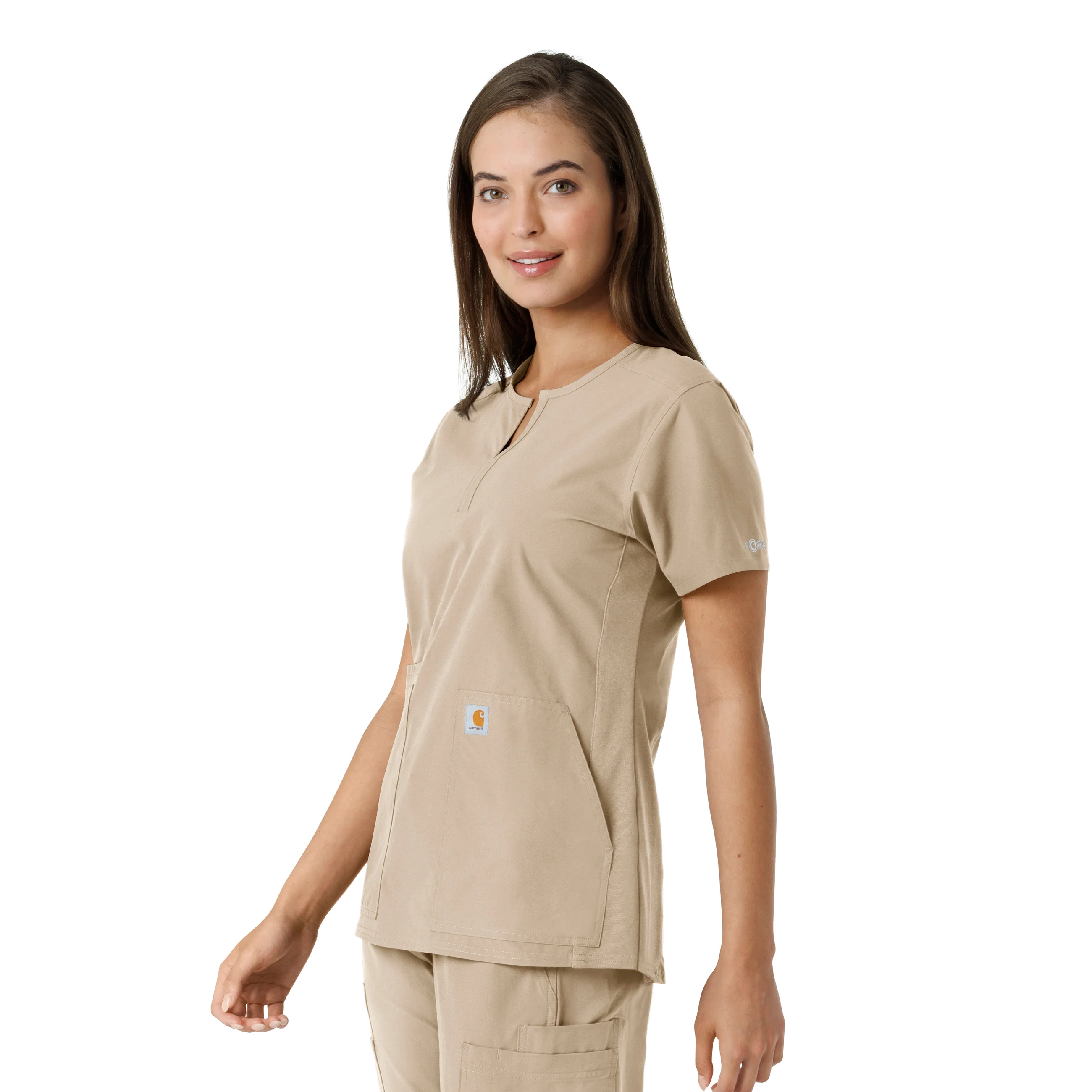 Carhartt Force Essentials Women's Notch Neck Tunic Knit Panel Scrub Top - Khaki - Image 4