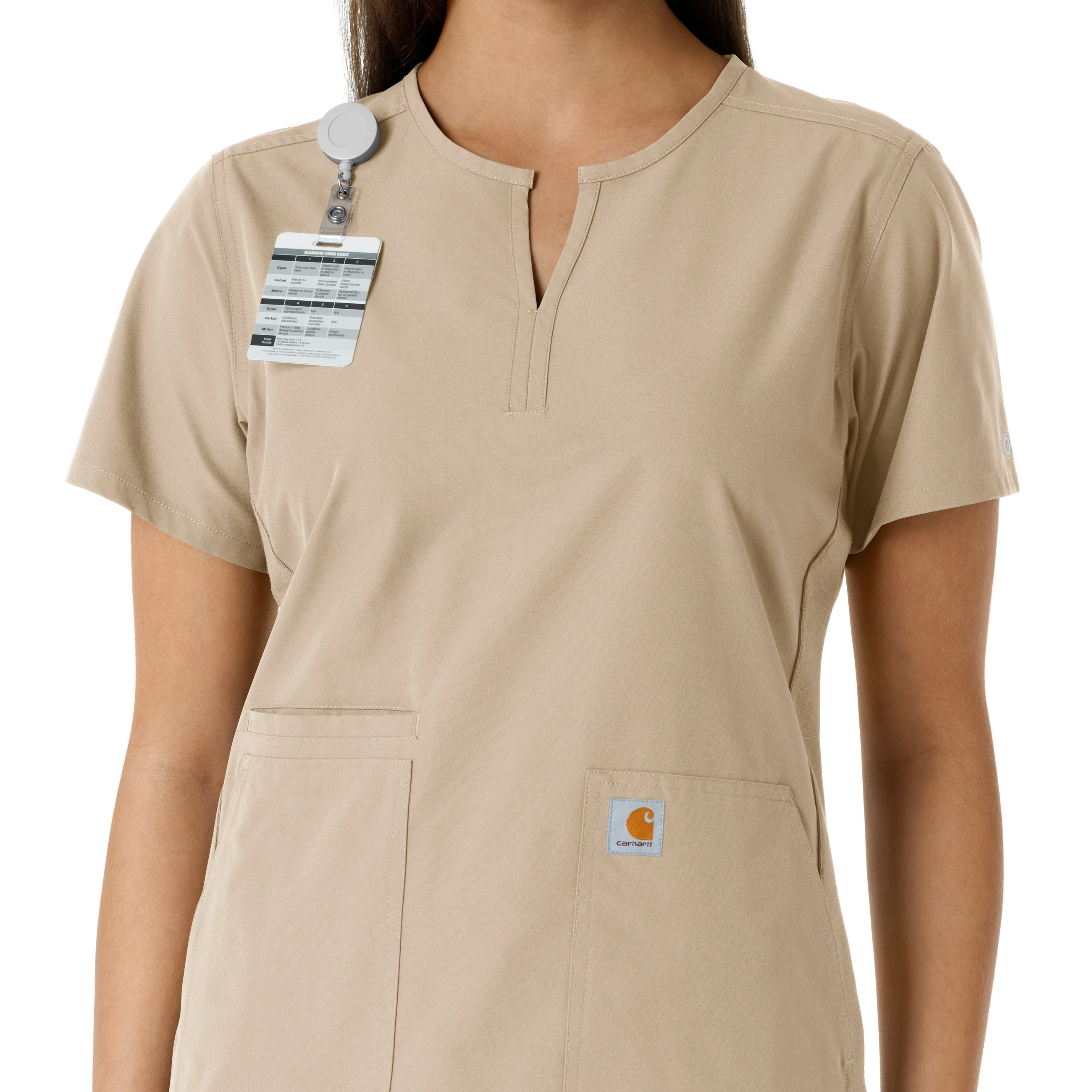 Carhartt Force Essentials Women's Notch Neck Tunic Knit Panel Scrub Top - Khaki - Image 6
