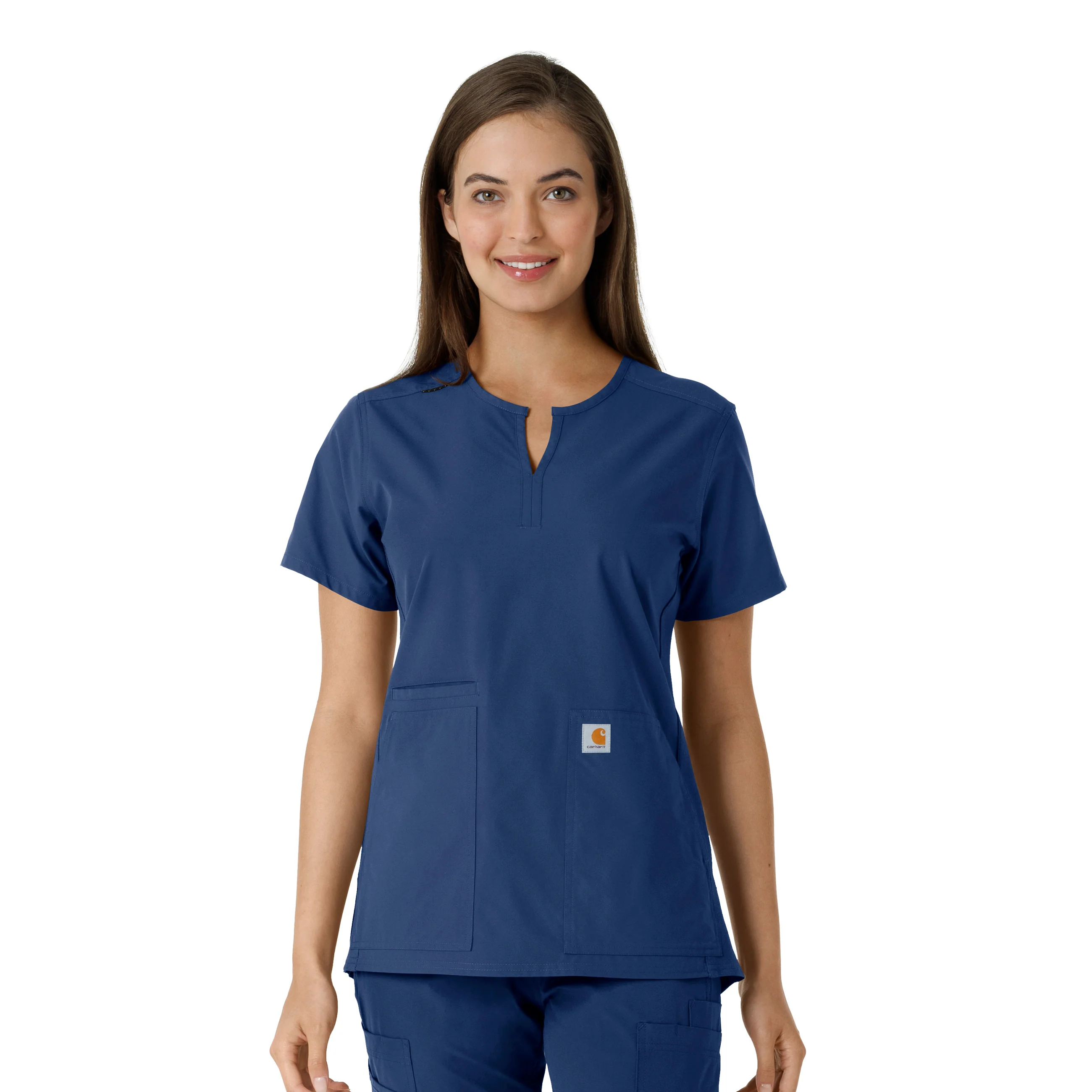 Carhartt Force Essentials Women's Notch Neck Tunic Knit Panel Scrub Top - Navy