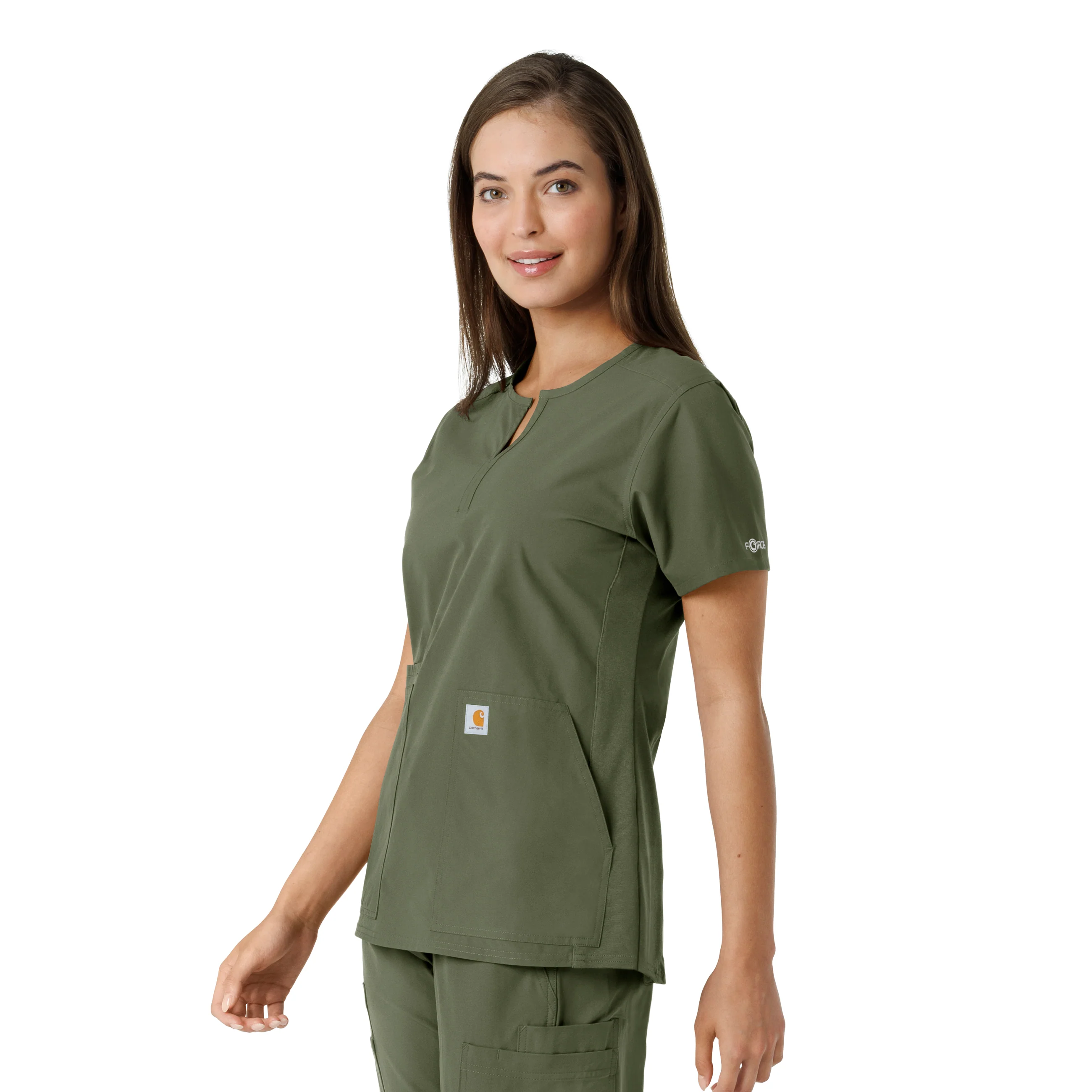Carhartt Force Essentials Women's Notch Neck Tunic Knit Panel Scrub Top - Olive - Image 4