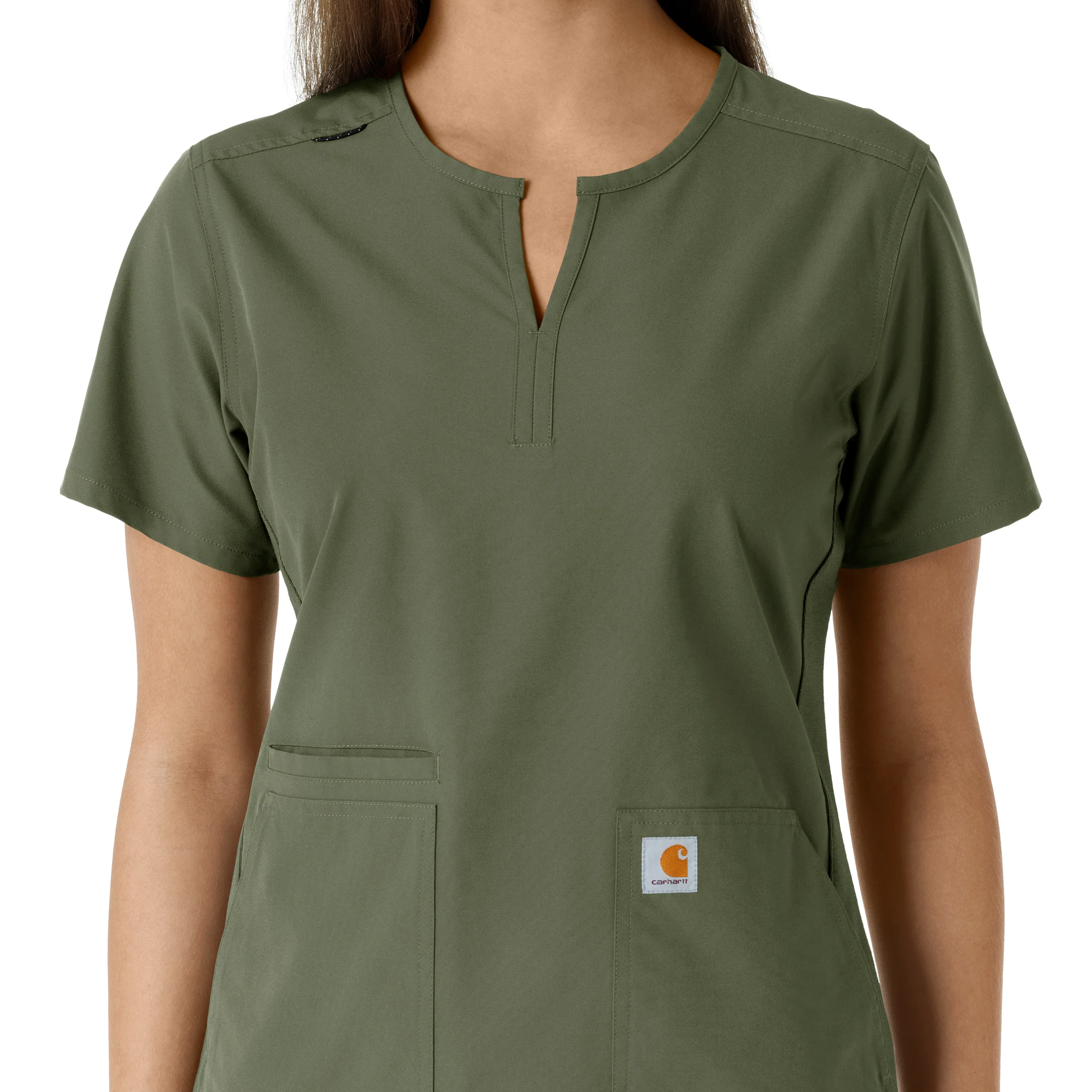 Carhartt Force Essentials Women's Notch Neck Tunic Knit Panel Scrub Top - Olive - Image 5