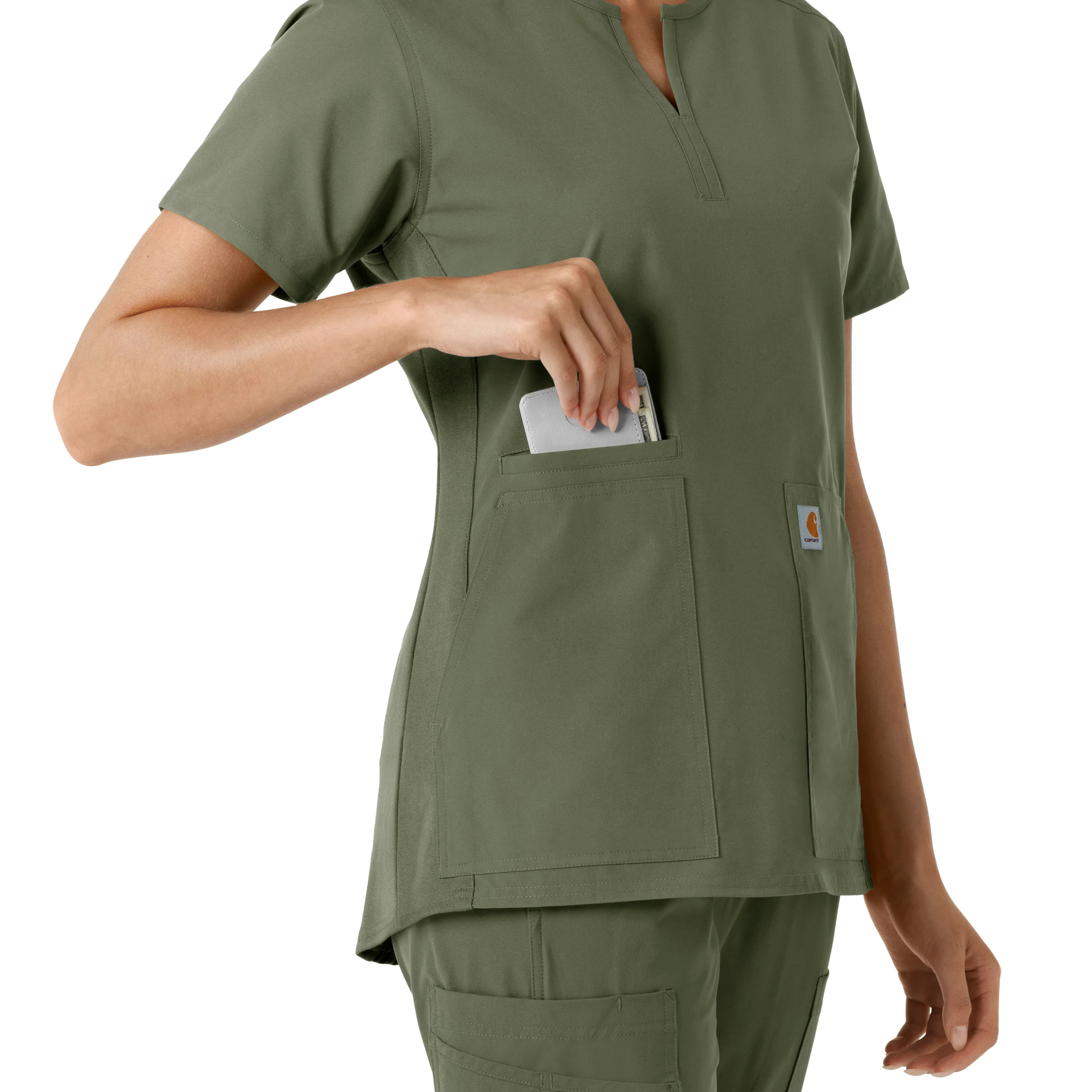 Carhartt Force Essentials Women's Notch Neck Tunic Knit Panel Scrub Top - Olive - Image 7