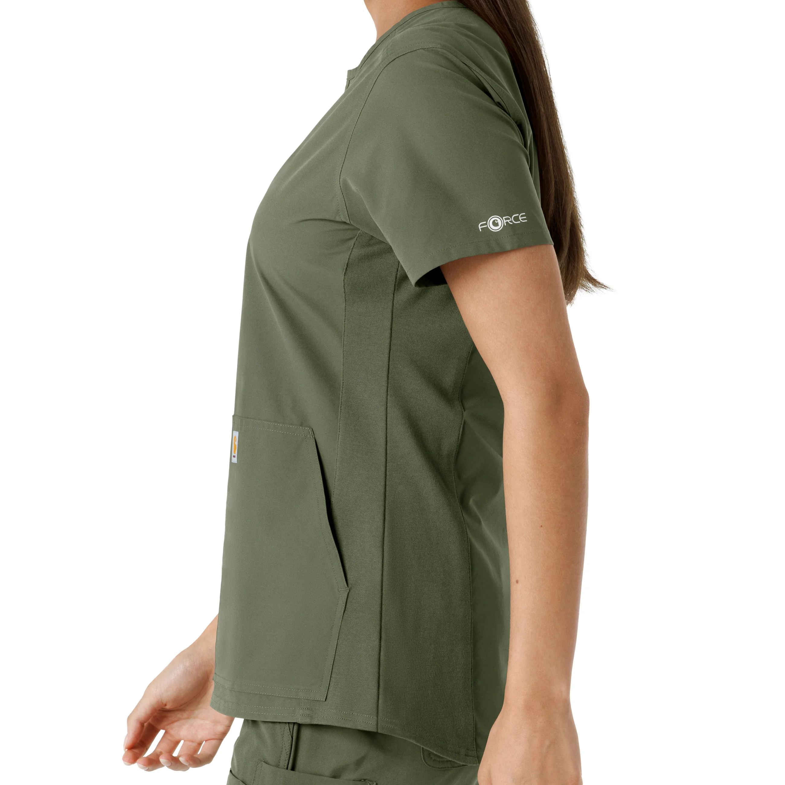 Carhartt Force Essentials Women's Notch Neck Tunic Knit Panel Scrub Top - Olive - Image 9