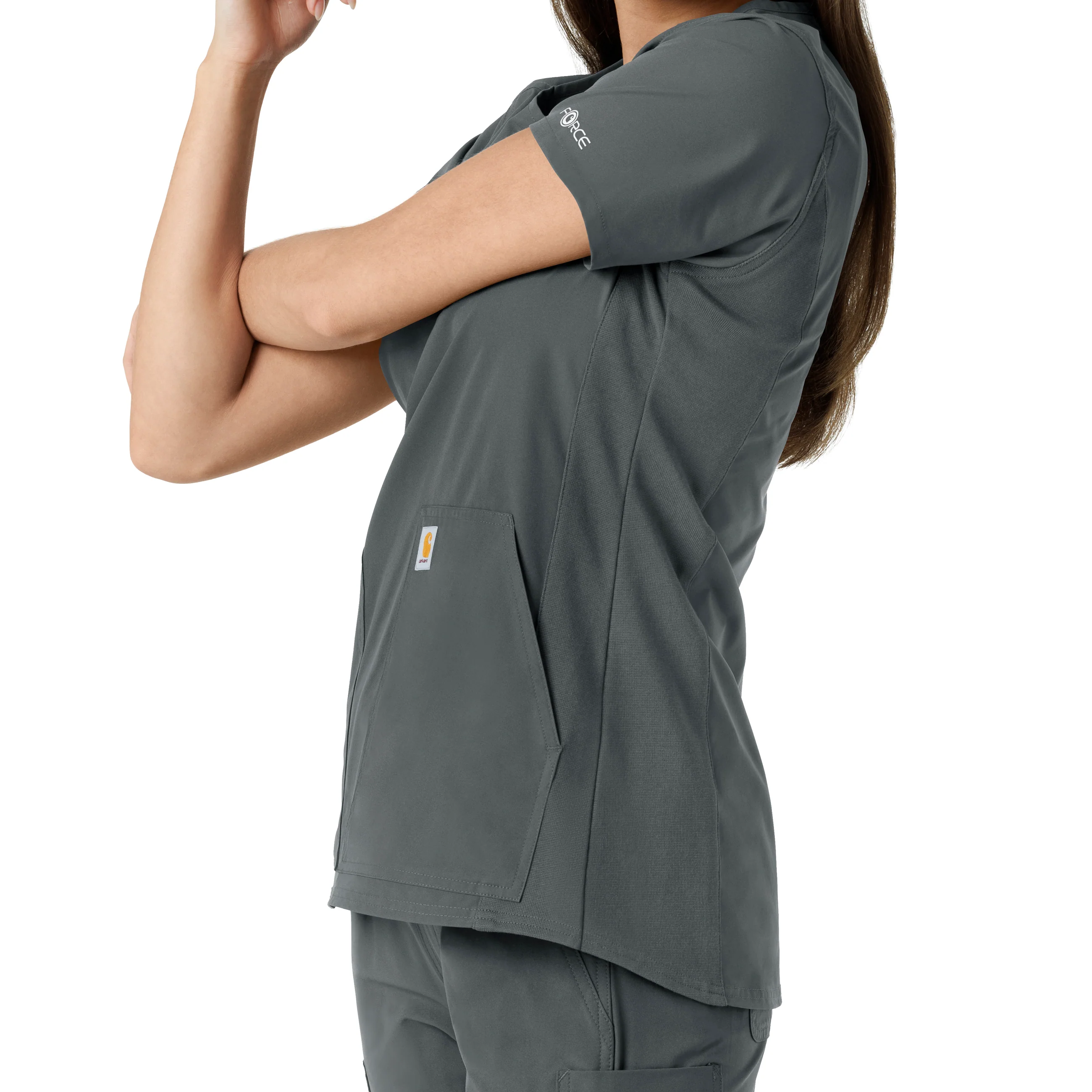 Carhartt Force Essentials Women's Notch Neck Tunic Knit Panel Scrub Top - Pewter - Image 10