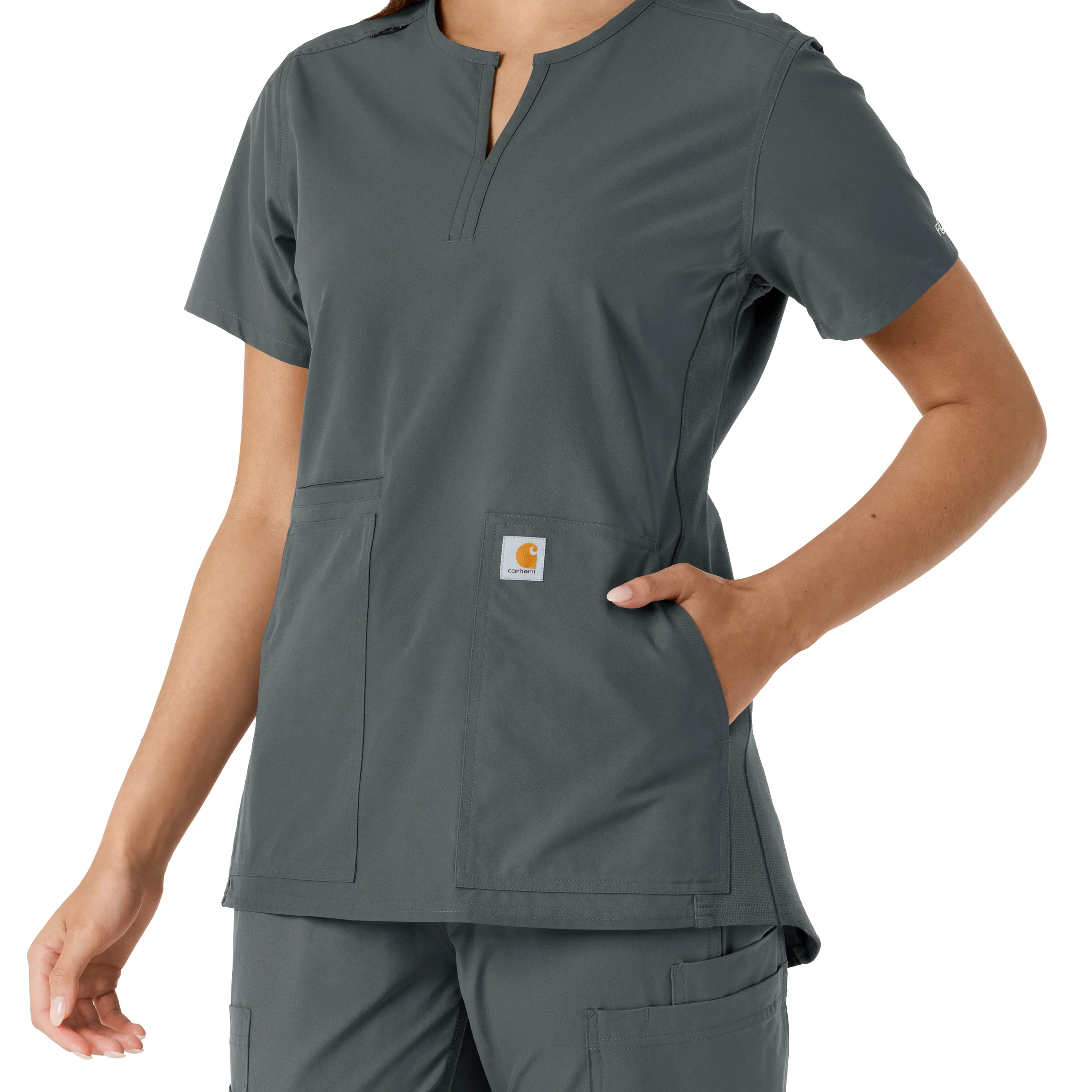 Carhartt Force Essentials Women's Notch Neck Tunic Knit Panel Scrub Top - Pewter - Image 11