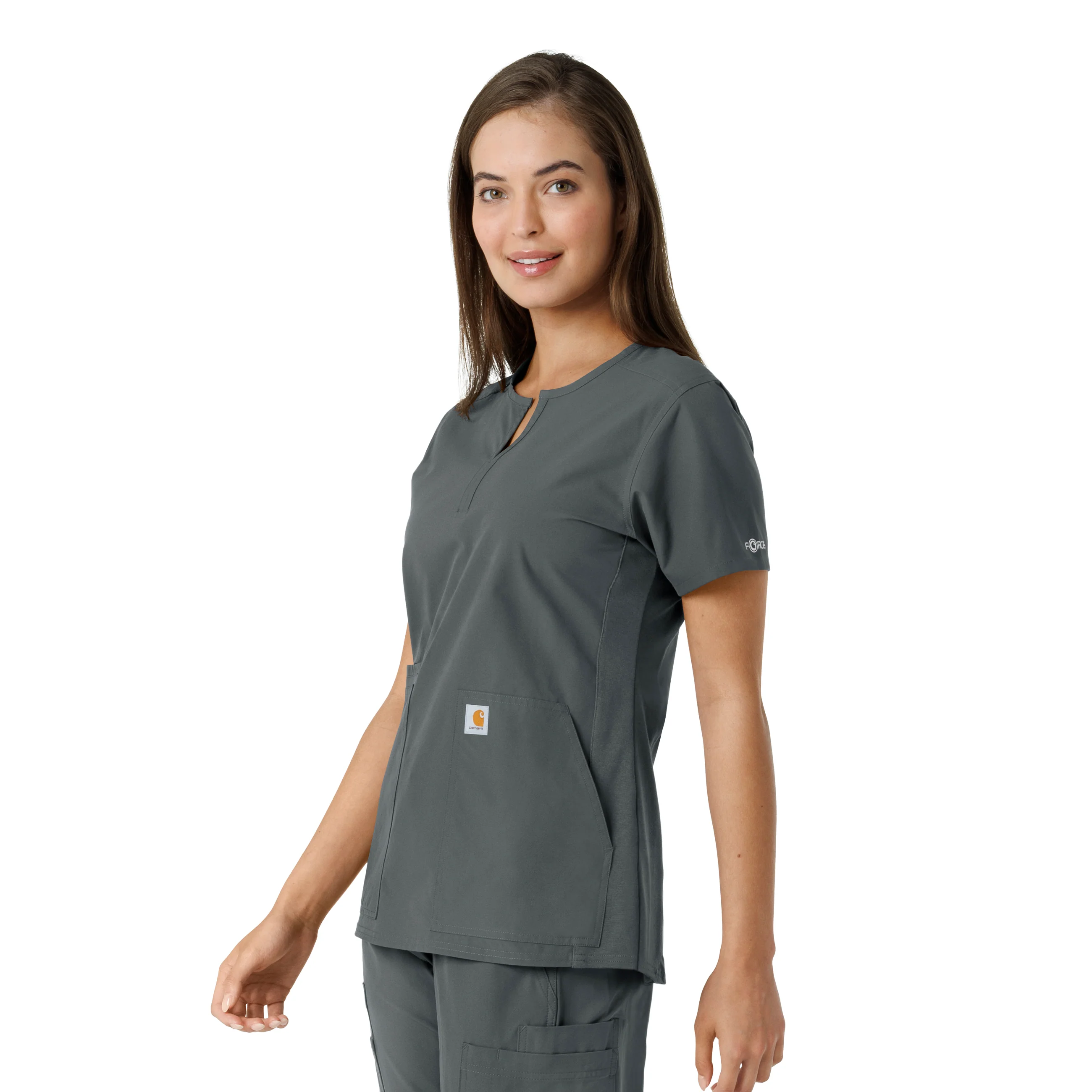 Carhartt Force Essentials Women's Notch Neck Tunic Knit Panel Scrub Top - Pewter - Image 4