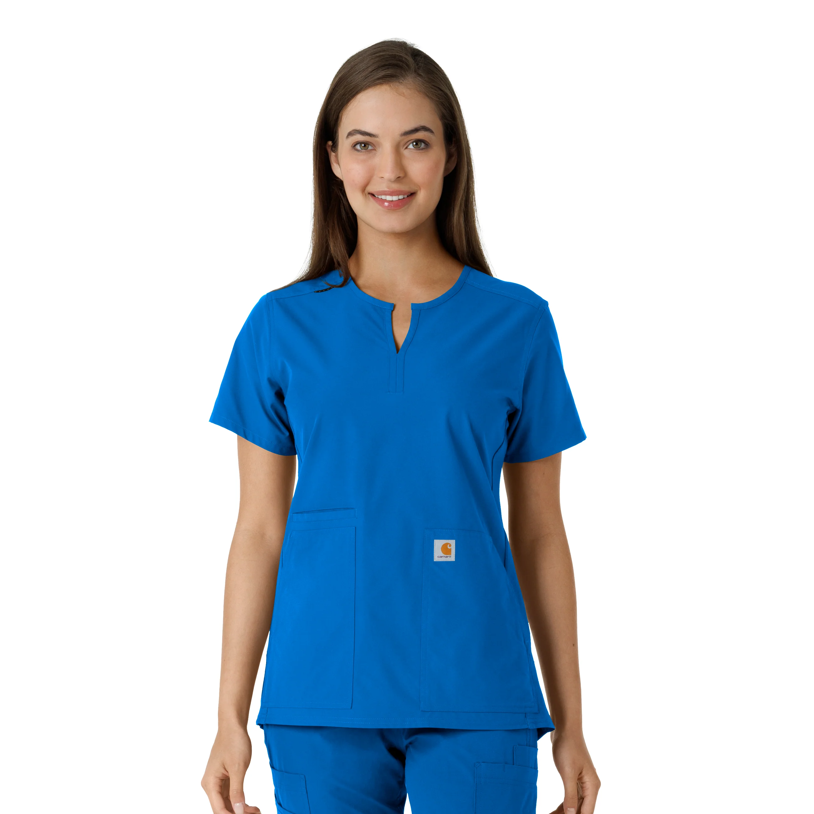 Carhartt Force Essentials Women's Notch Neck Tunic Knit Panel Scrub Top - Royal