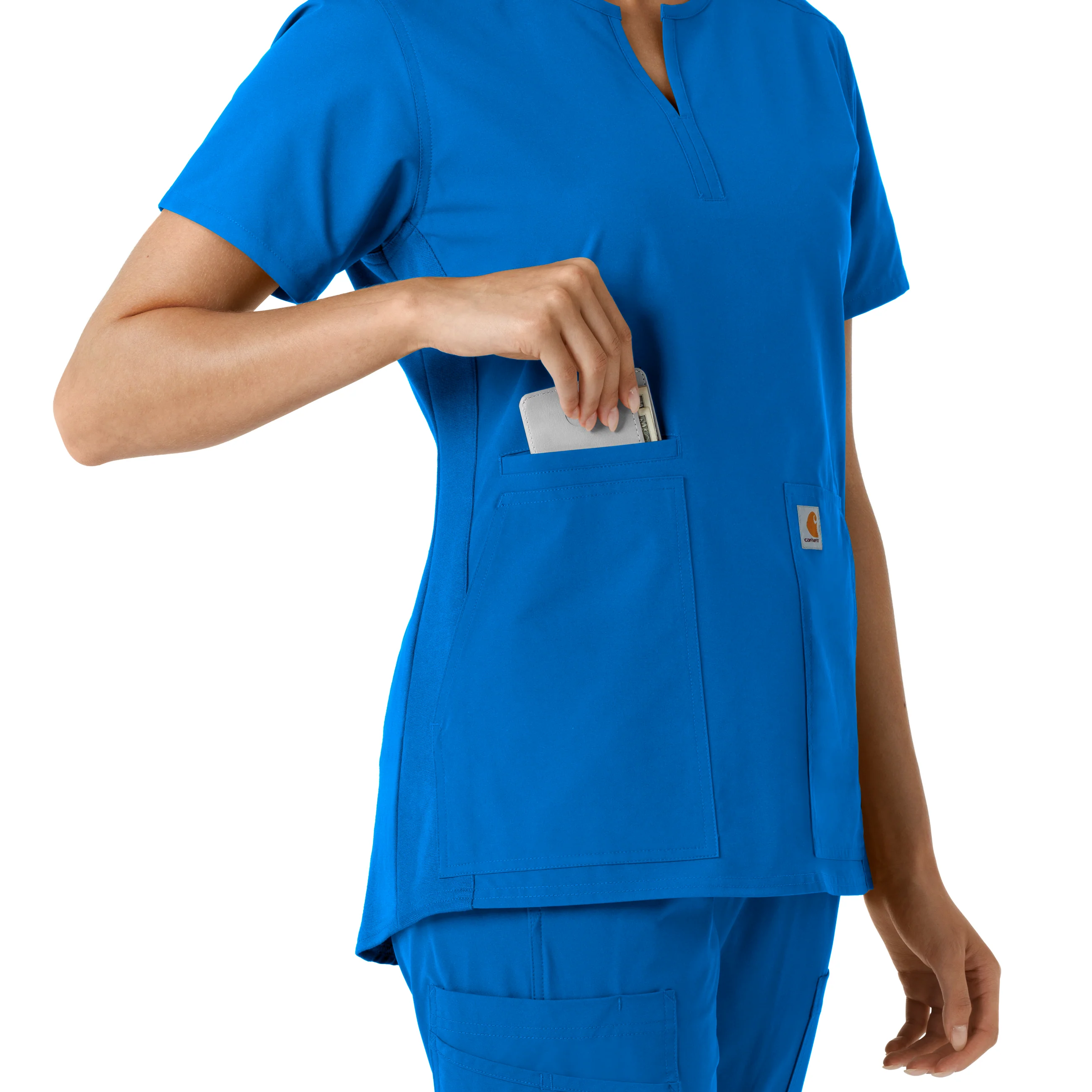 Carhartt Force Essentials Women's Notch Neck Tunic Knit Panel Scrub Top - Royal - Image 7