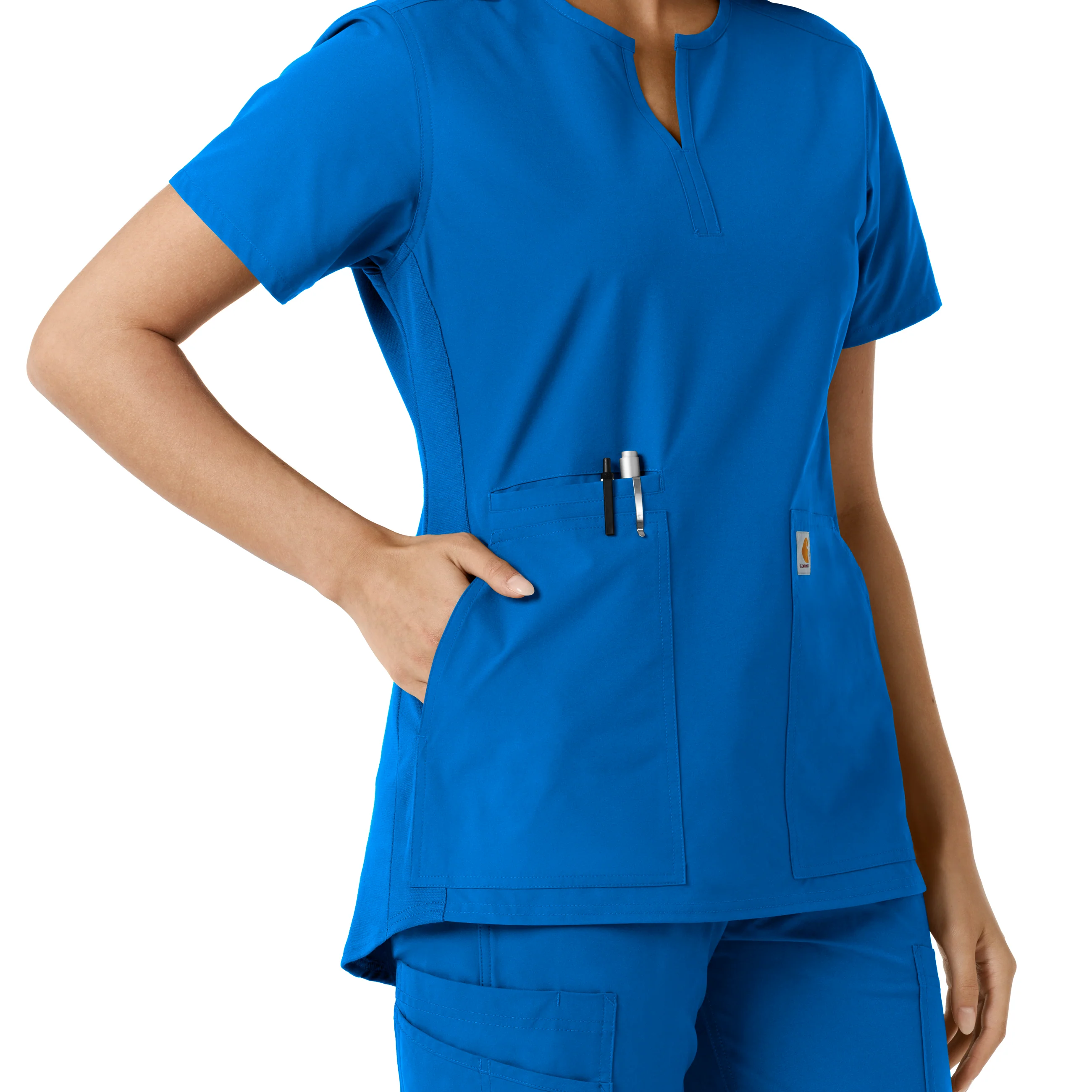 Carhartt Force Essentials Women's Notch Neck Tunic Knit Panel Scrub Top - Royal - Image 8