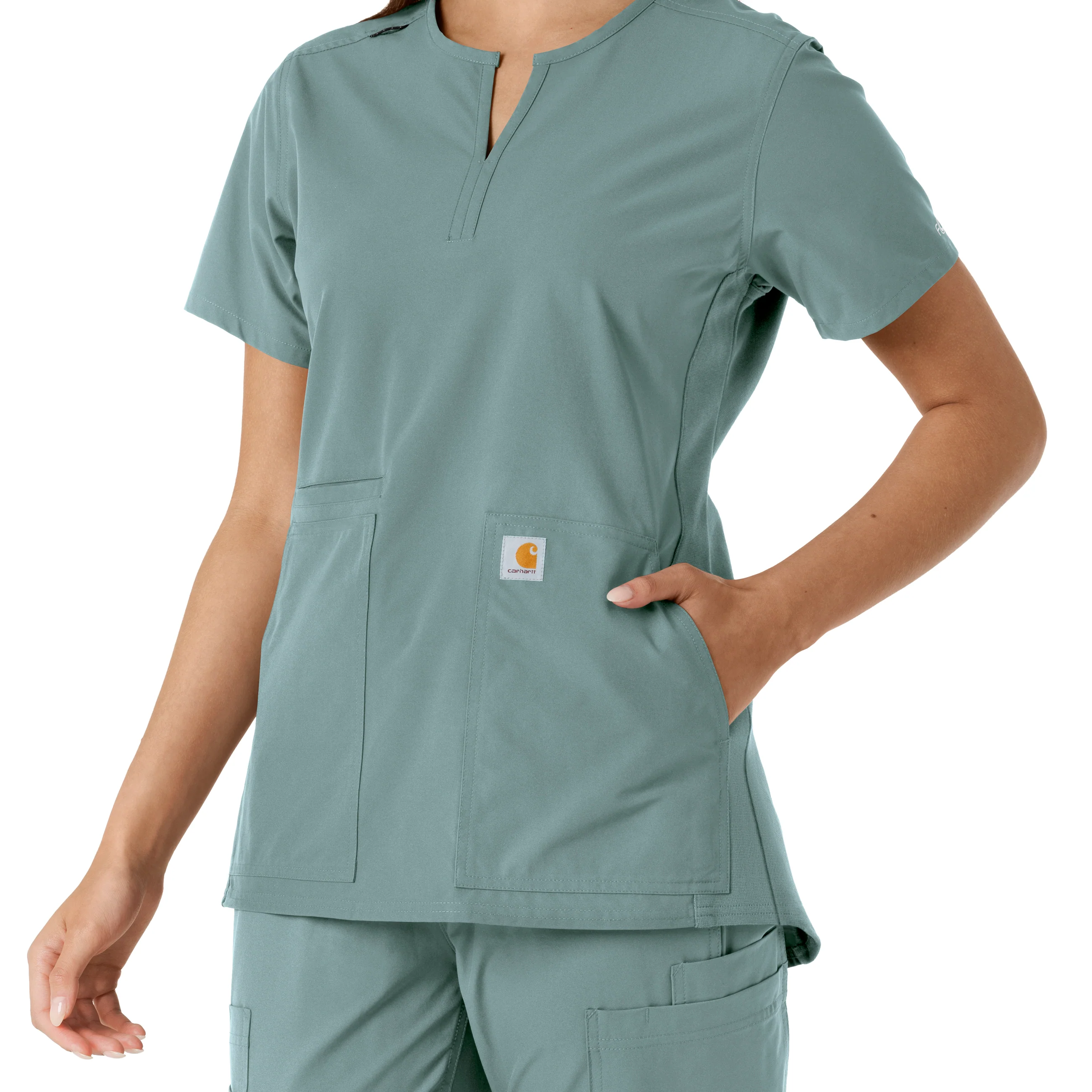 Carhartt Force Essentials Women's Notch Neck Tunic Knit Panel Scrub Top - Summer Blue - Image 11