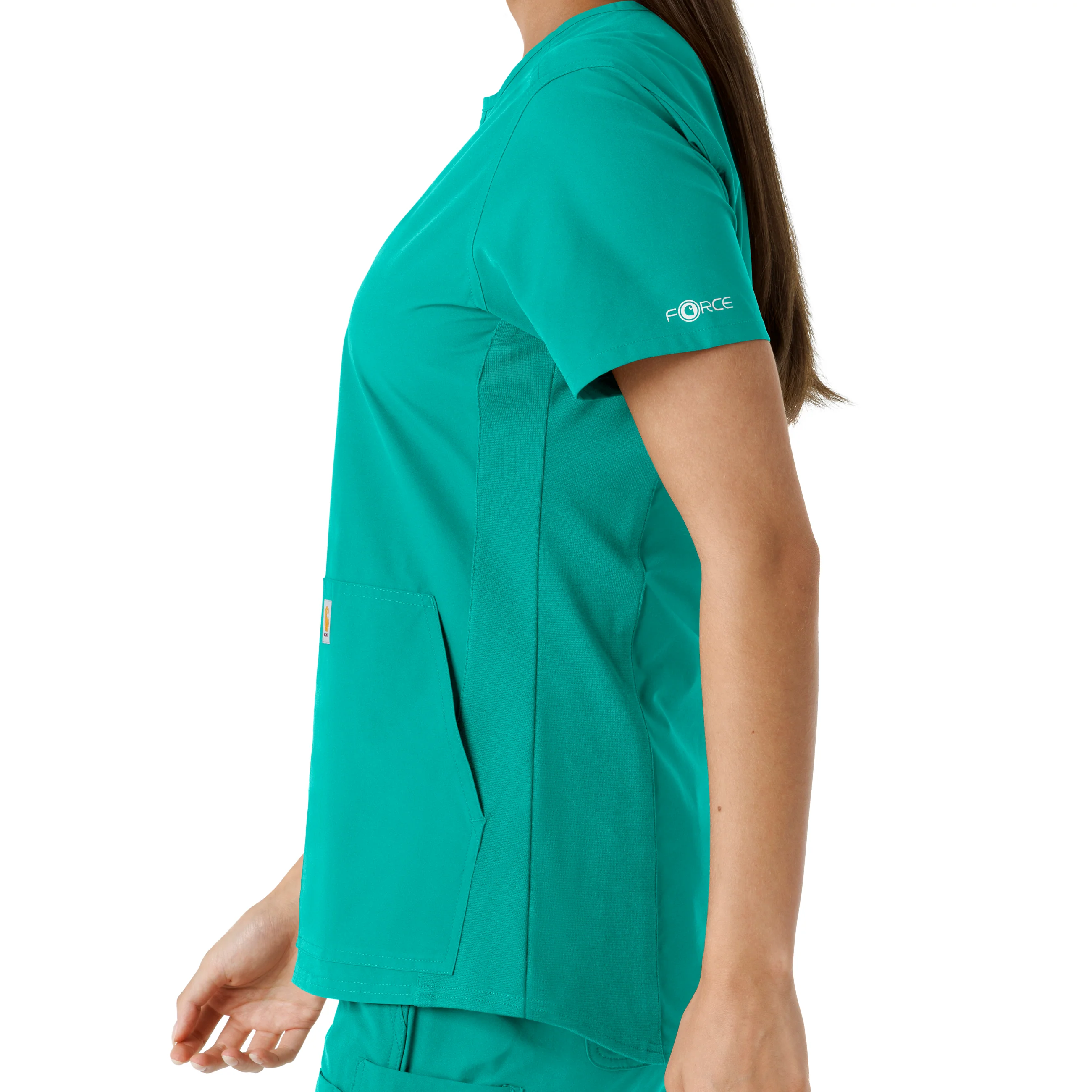 Carhartt Force Essentials Women's Notch Neck Tunic Knit Panel Scrub Top - Teal - Image 9