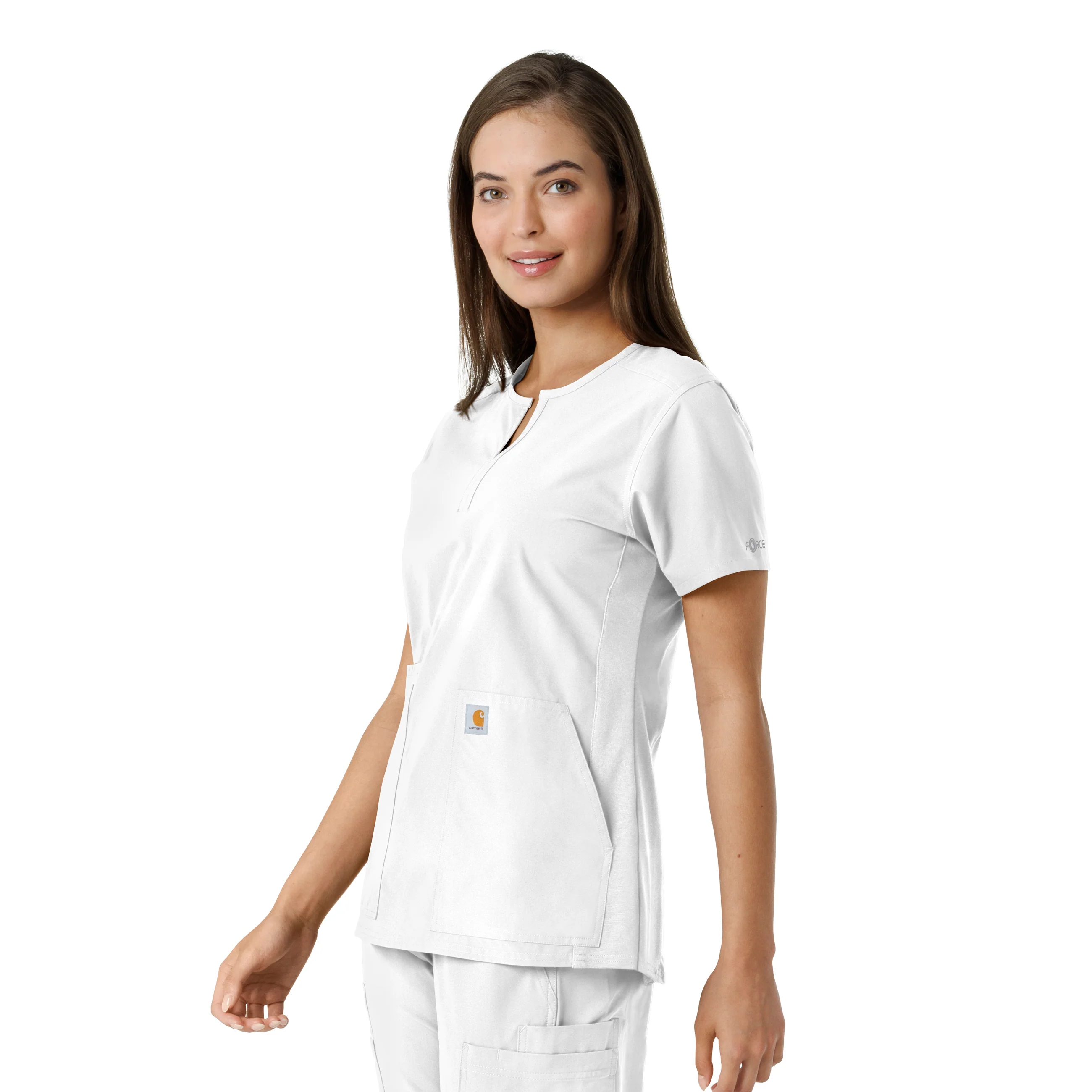Carhartt Force Essentials Women's Notch Neck Tunic Knit Panel Scrub Top - White - Image 4
