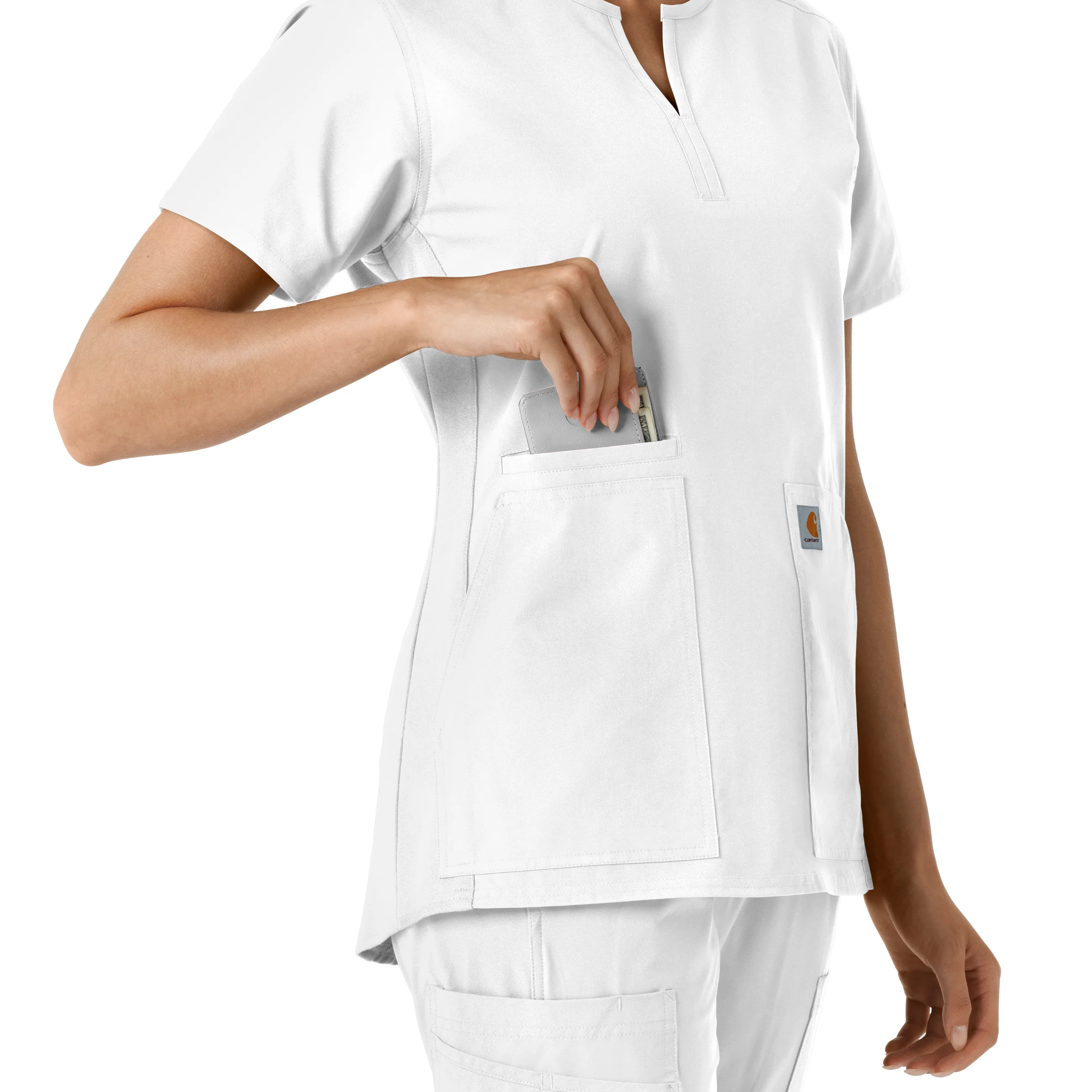 Carhartt Force Essentials Women's Notch Neck Tunic Knit Panel Scrub Top - White - Image 7