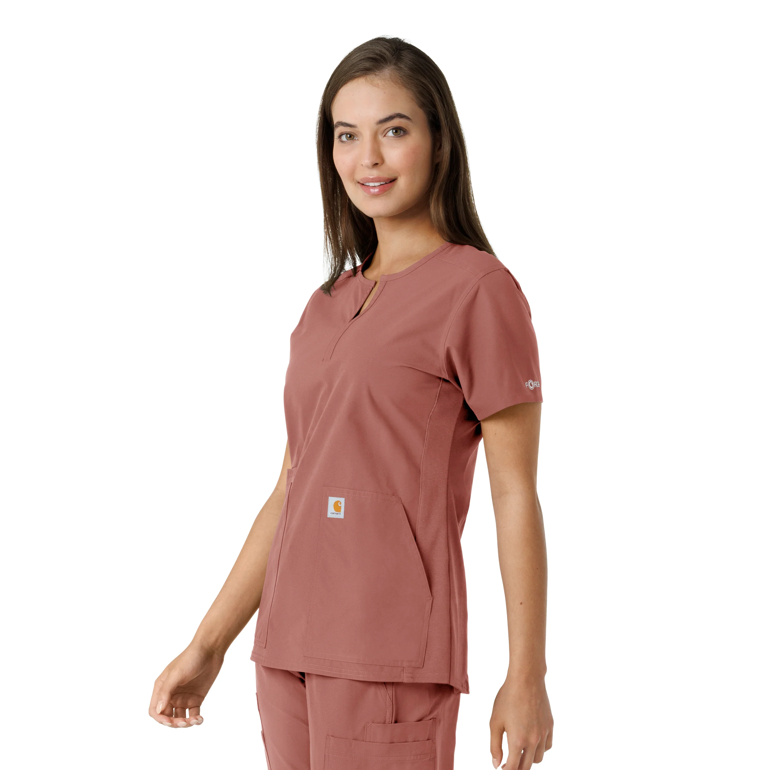 Carhartt Force Essentials Women's Notch Neck Tunic Knit Panel Scrub Top - Wildrose - Image 4