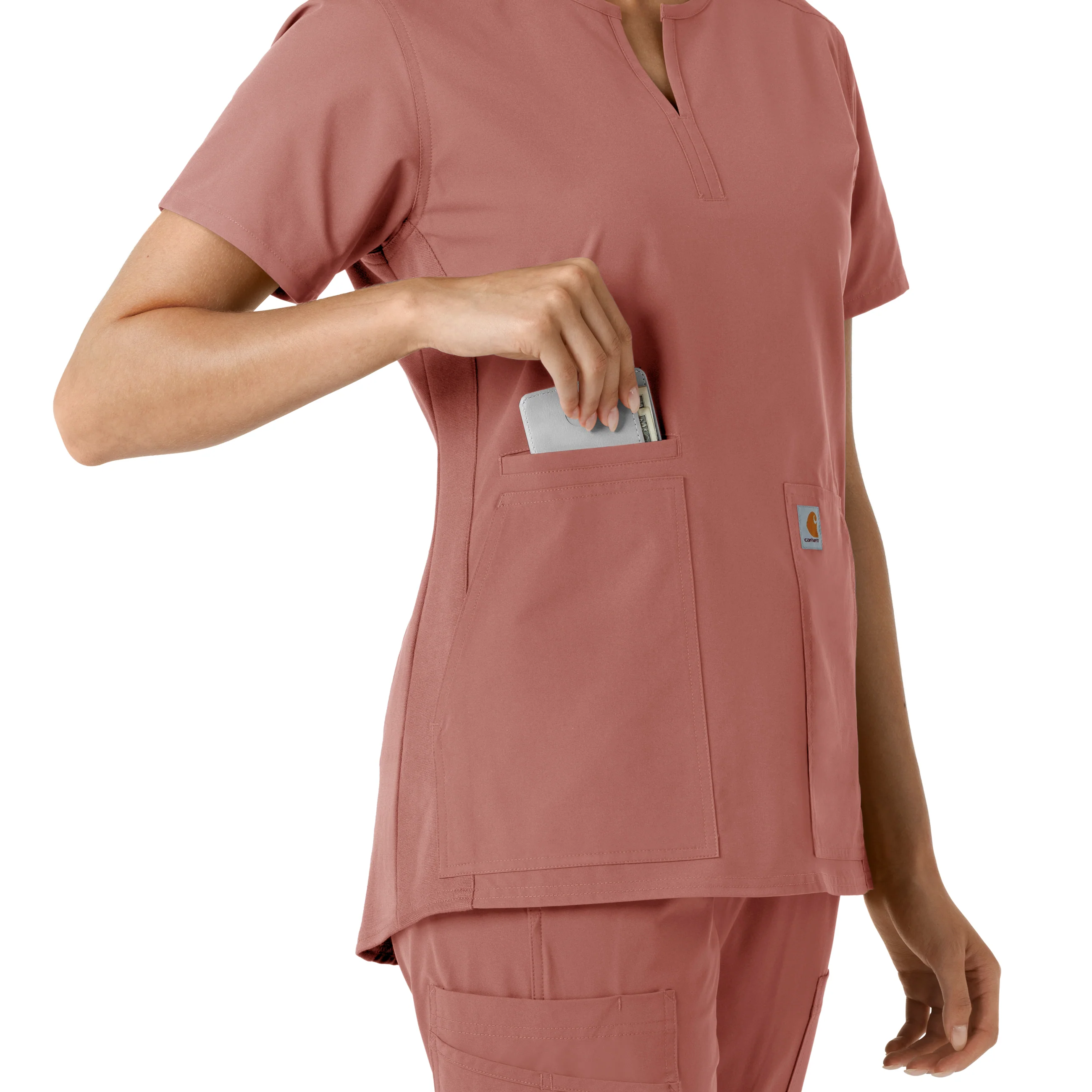 Carhartt Force Essentials Women's Notch Neck Tunic Knit Panel Scrub Top - Wildrose - Image 7