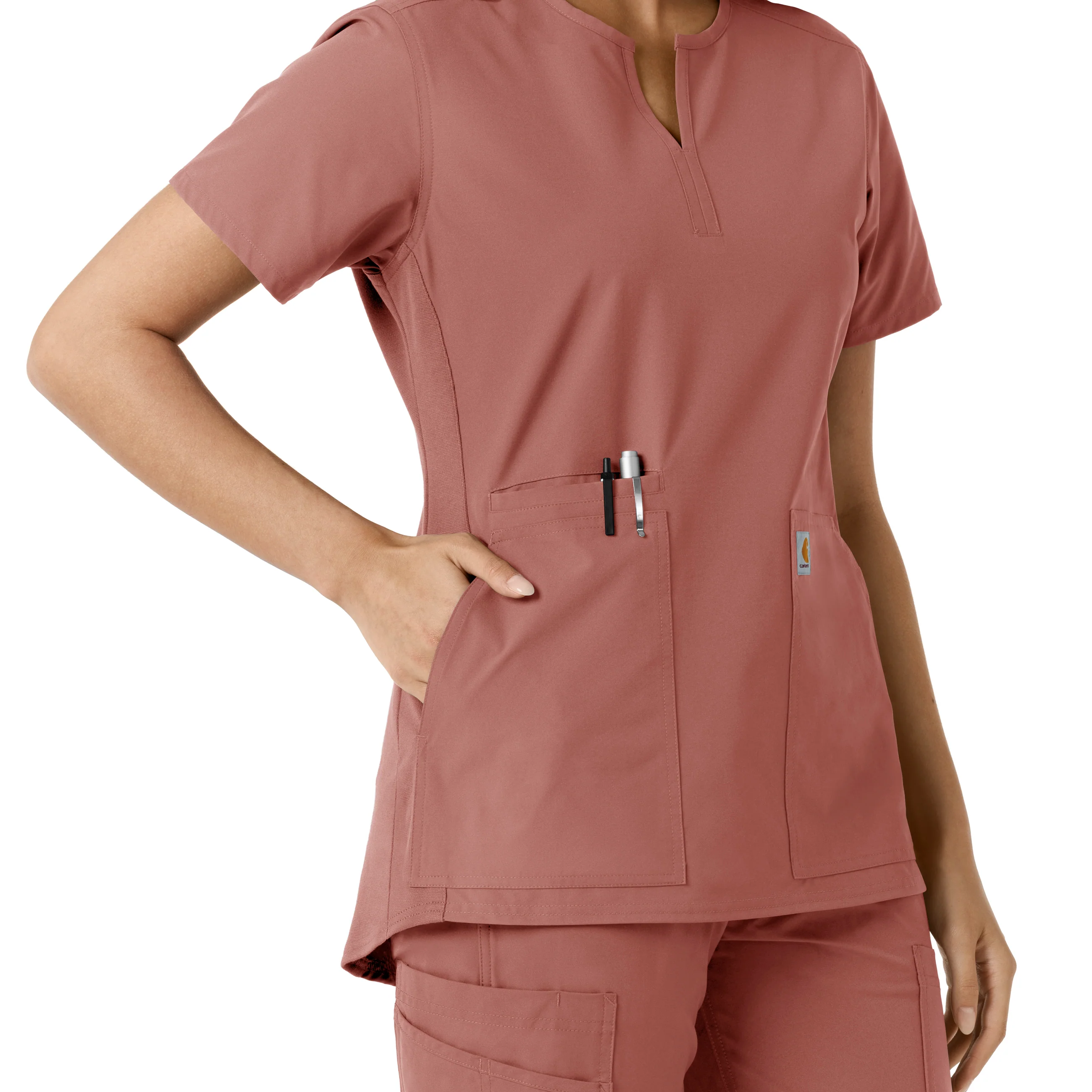 Carhartt Force Essentials Women's Notch Neck Tunic Knit Panel Scrub Top - Wildrose - Image 8