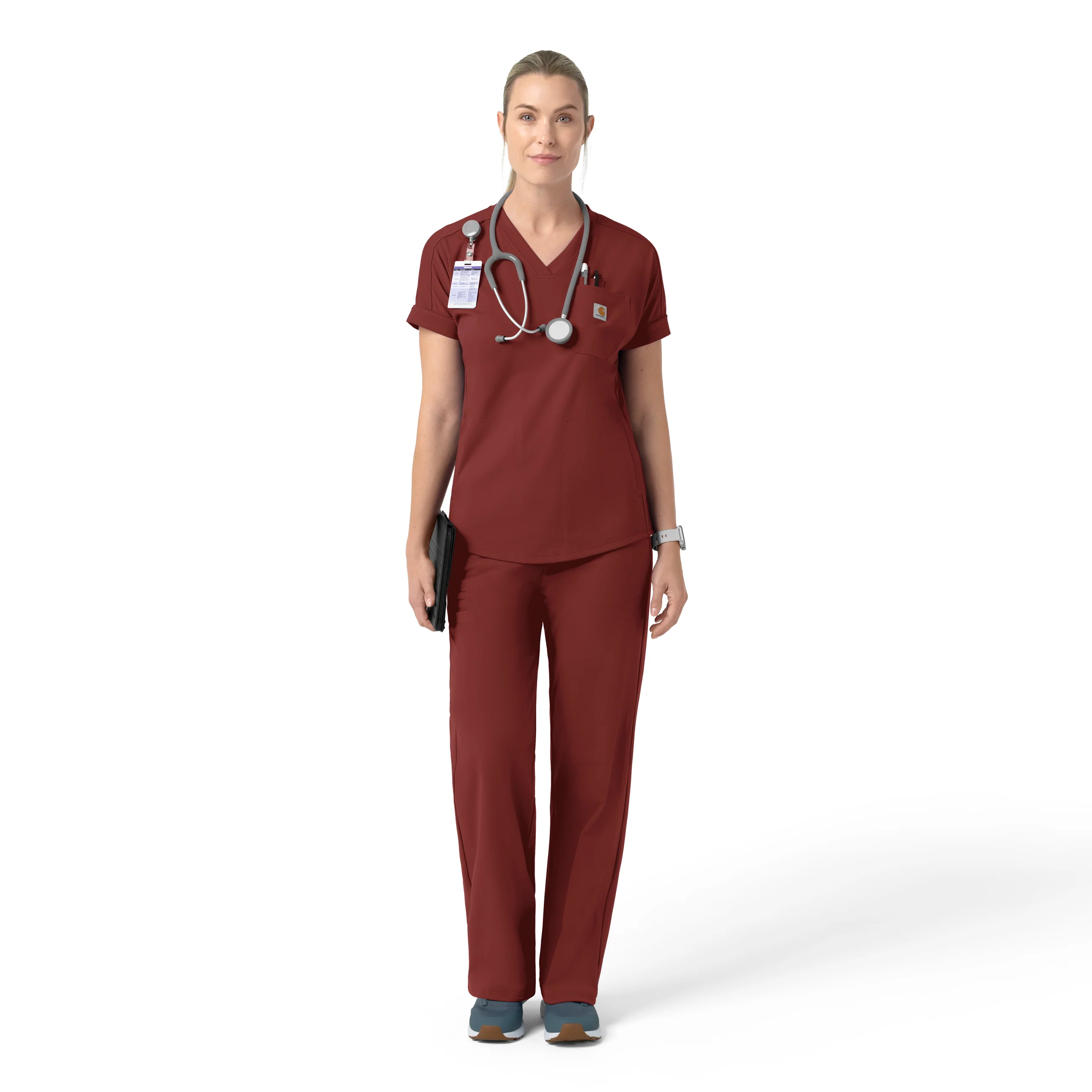 Carhartt Force Cross-Flex Knit Women's V-Neck Scrub Top - Amber Terrain - Image 3
