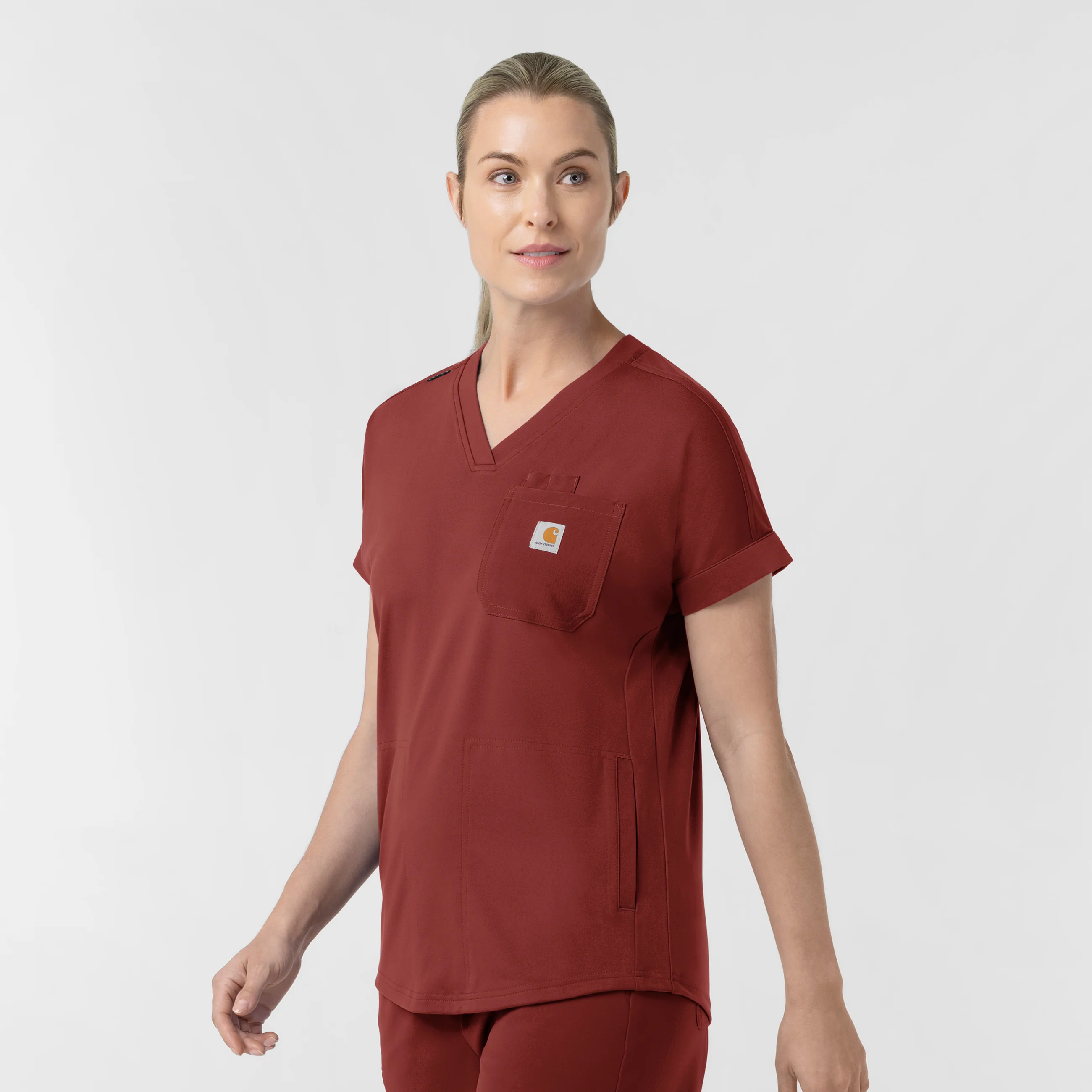 Carhartt Force Cross-Flex Knit Women's V-Neck Scrub Top - Amber Terrain - Image 4